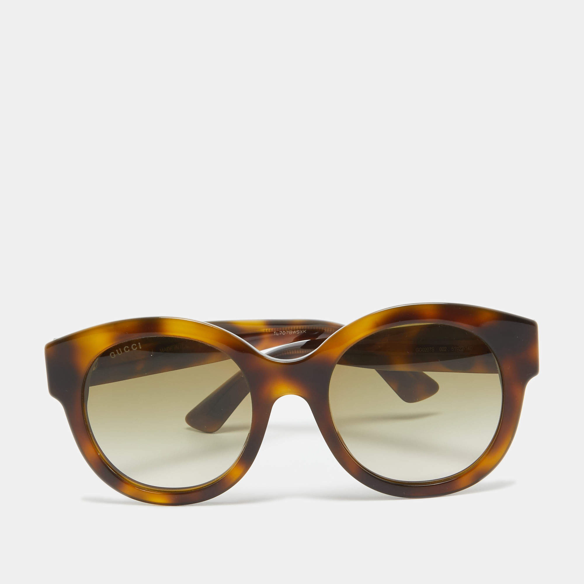 Gucci Brown Tortoise Gradient GG0207S GG Star Embellished Round Sunglasses