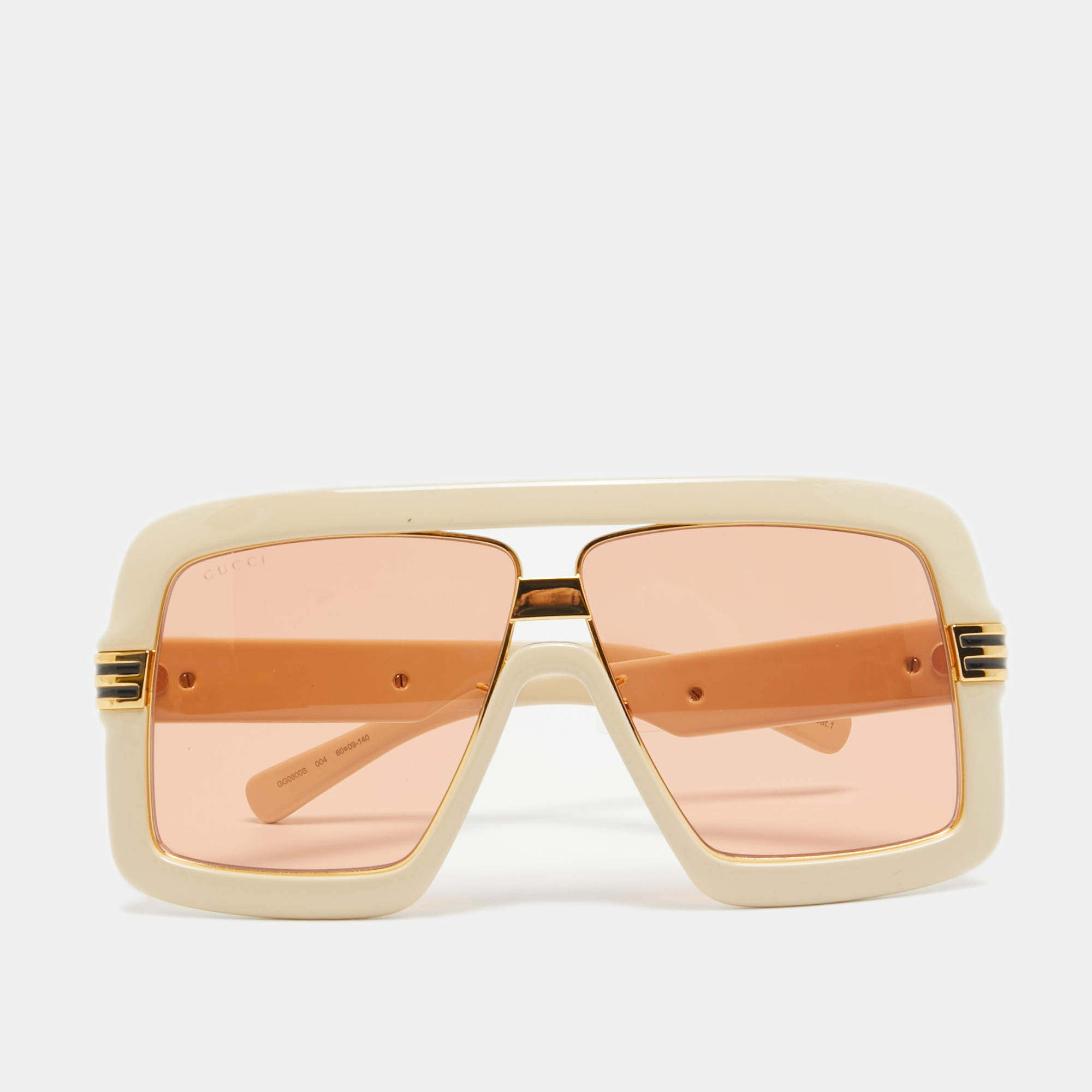 Pre Owned Gucci Orange/Cream GG0900S Rectangular Sunglasses