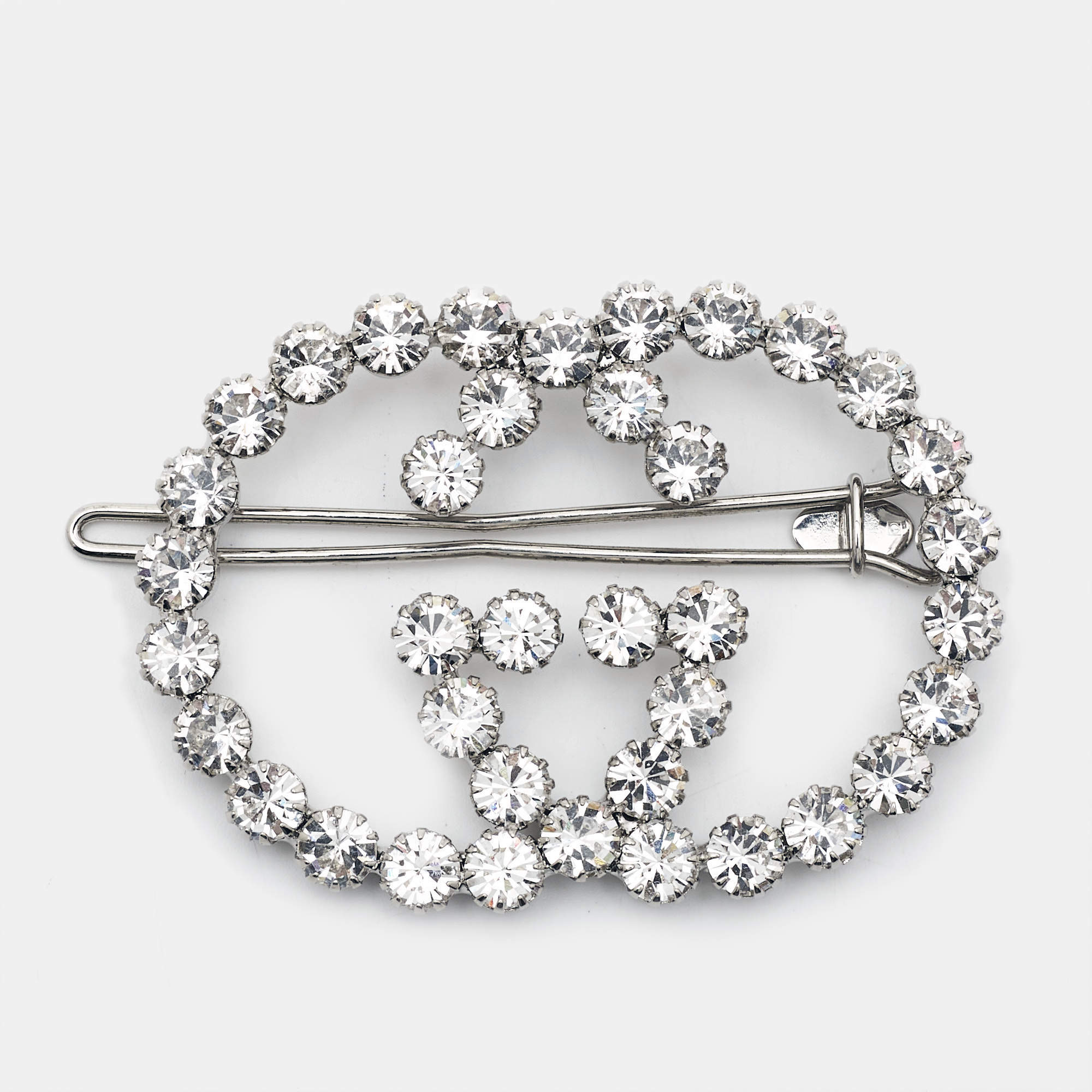 Pre Owned GUCCI Double G Logo Crystal Hair Pin