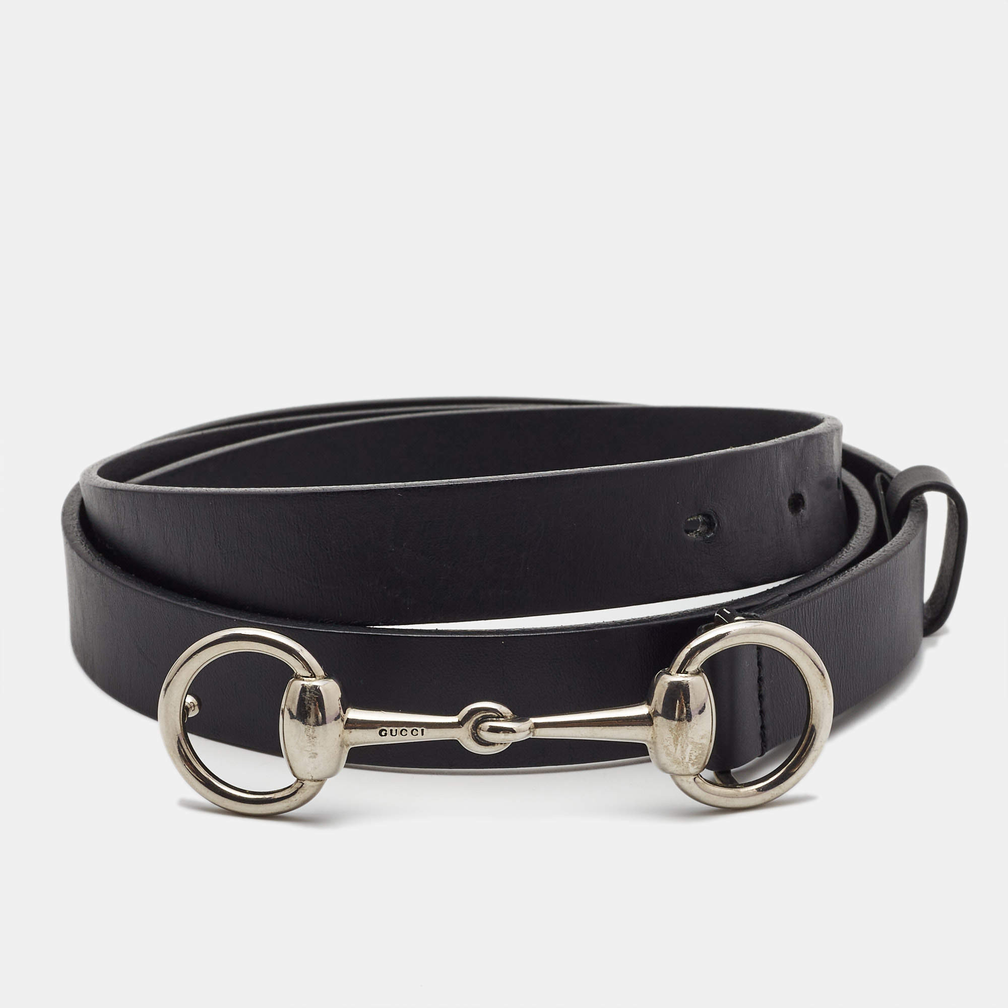 Pre Owned Gucci Black Leather Horsebit Waist Belt 100CM