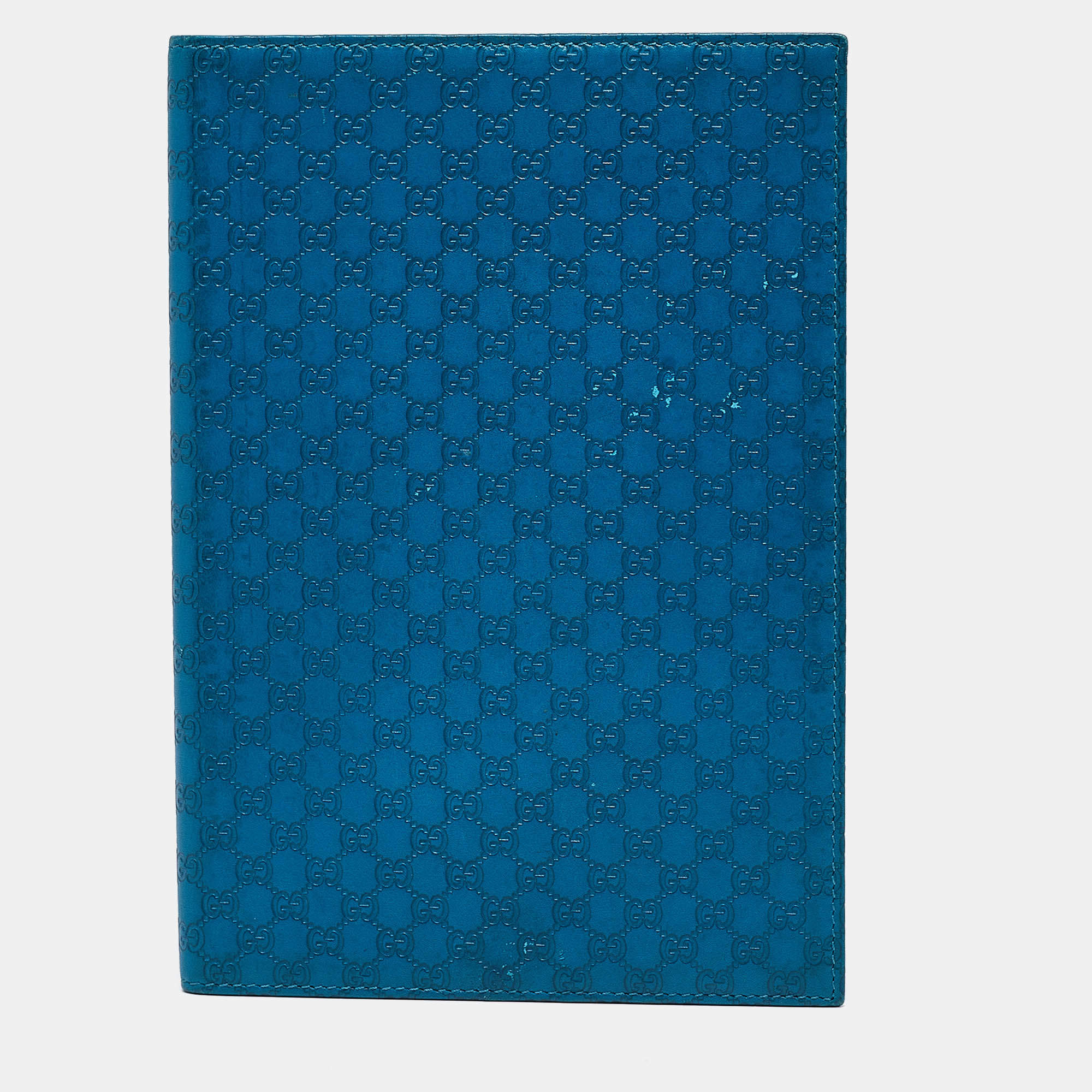 Pre Owned Gucci Blue Microguccissima Leather Notebook Agenda Cover