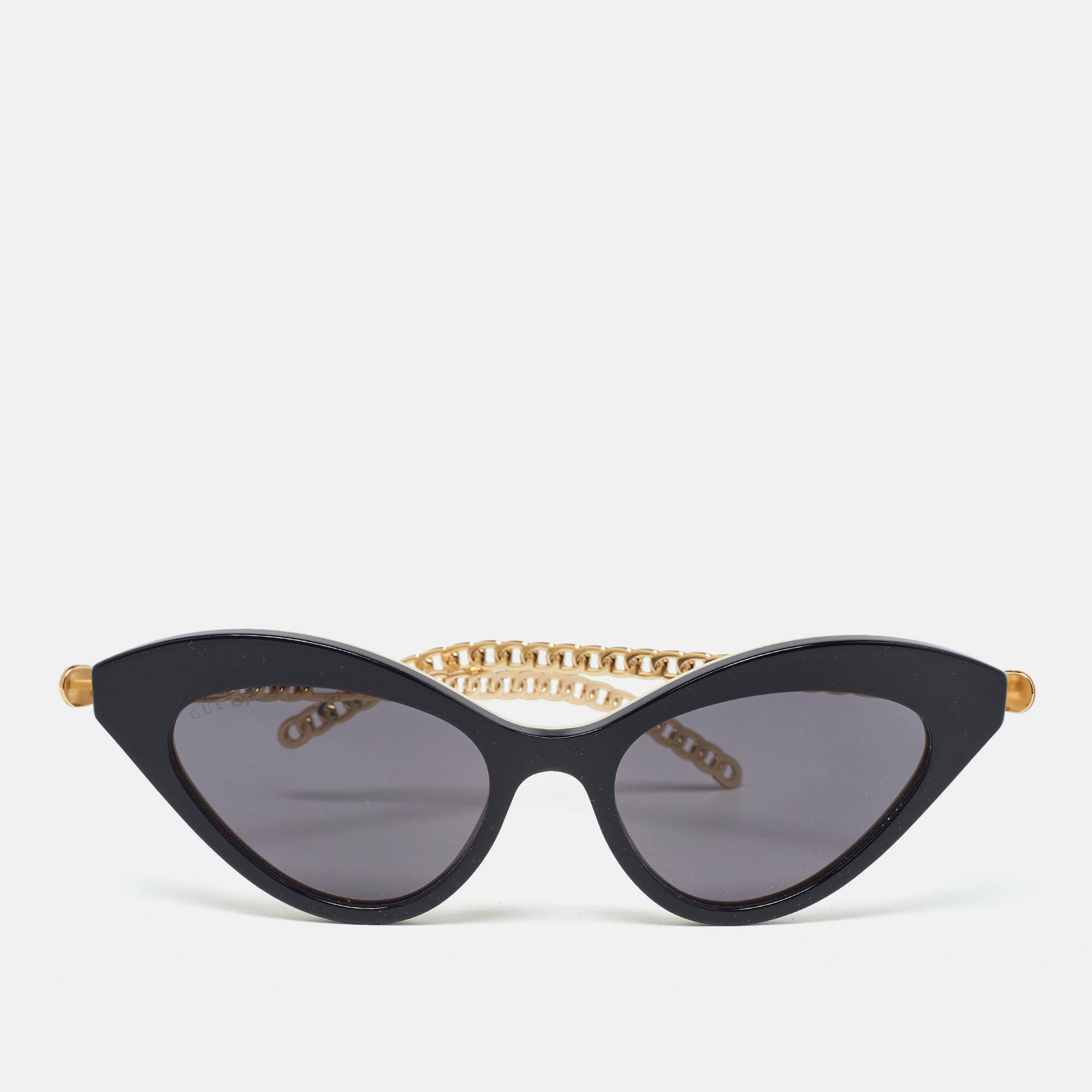 Pre Owned Gucci Black & Gold Tone/Grey GG0978S Charm Detail Cat-Eye Sunglasses