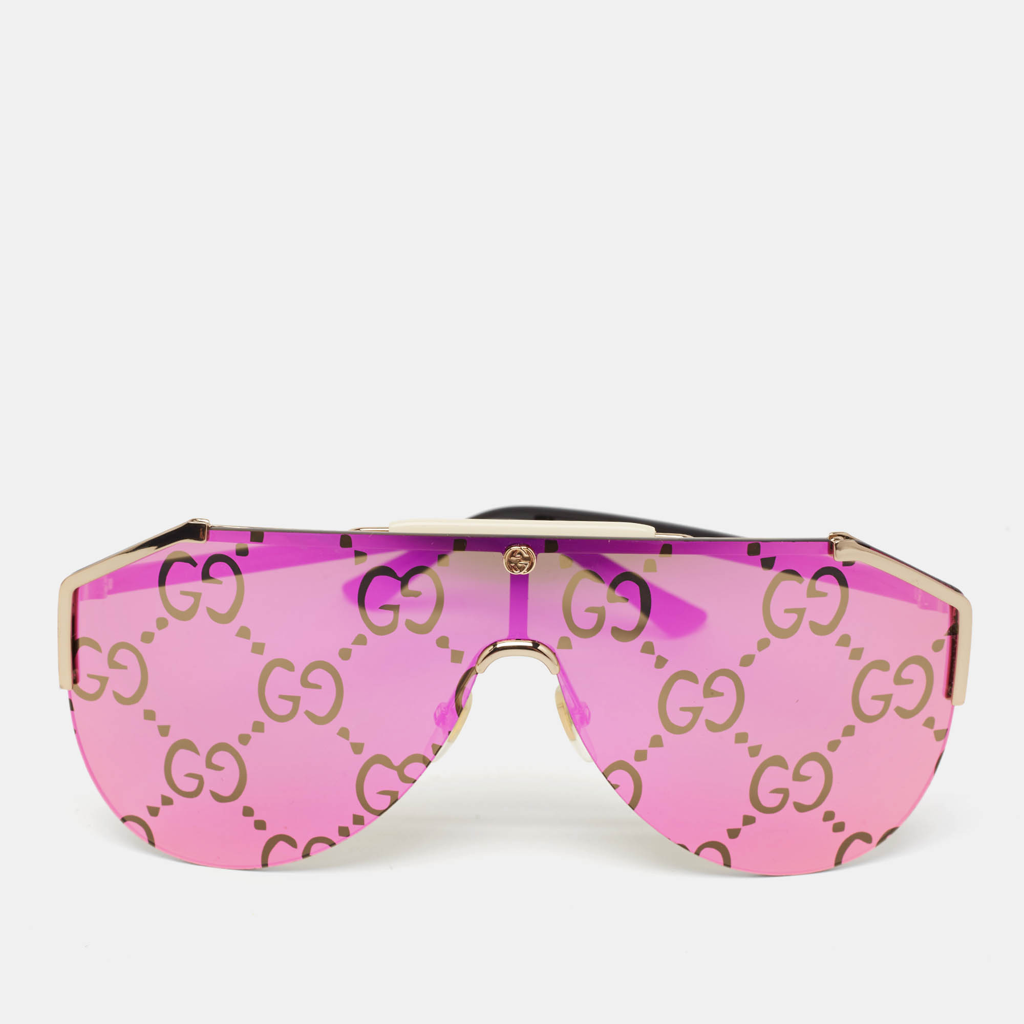 Pre Owned Gucci Pink Guccissima Mirrored GG0584S Mask Sunglasses
