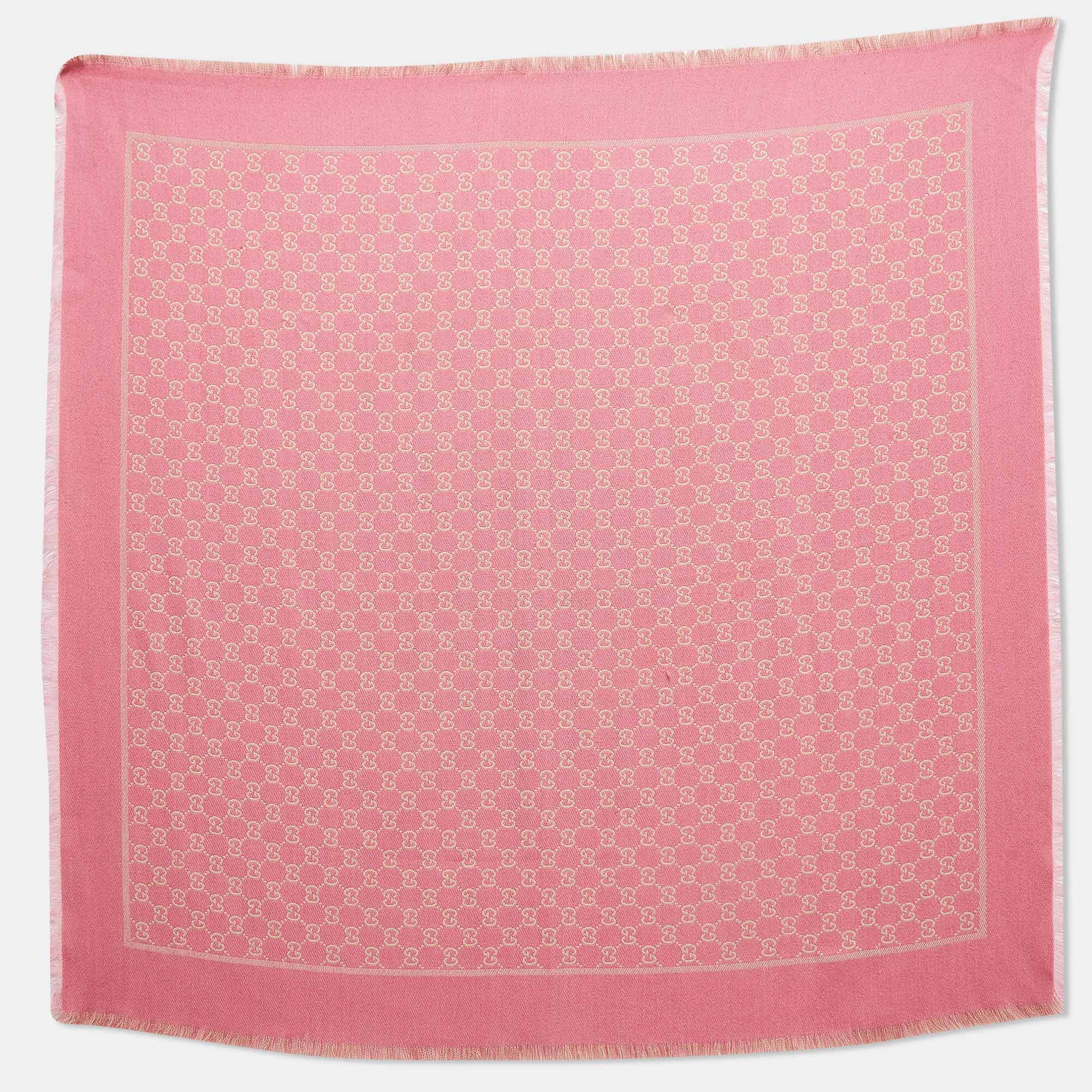 Gucci Pink GG Web Wool Blend Square Scarf