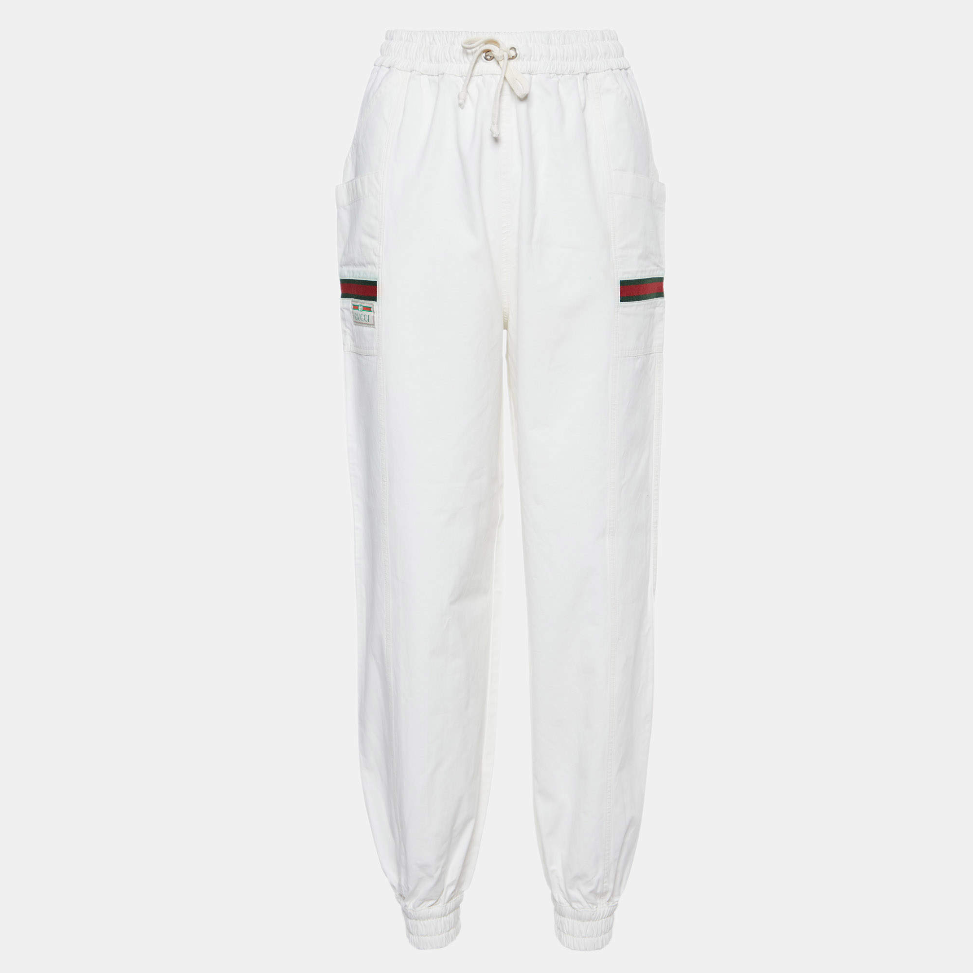 Pre Owned Gucci Off-White Cotton Contrast Trim Sweatpants XS