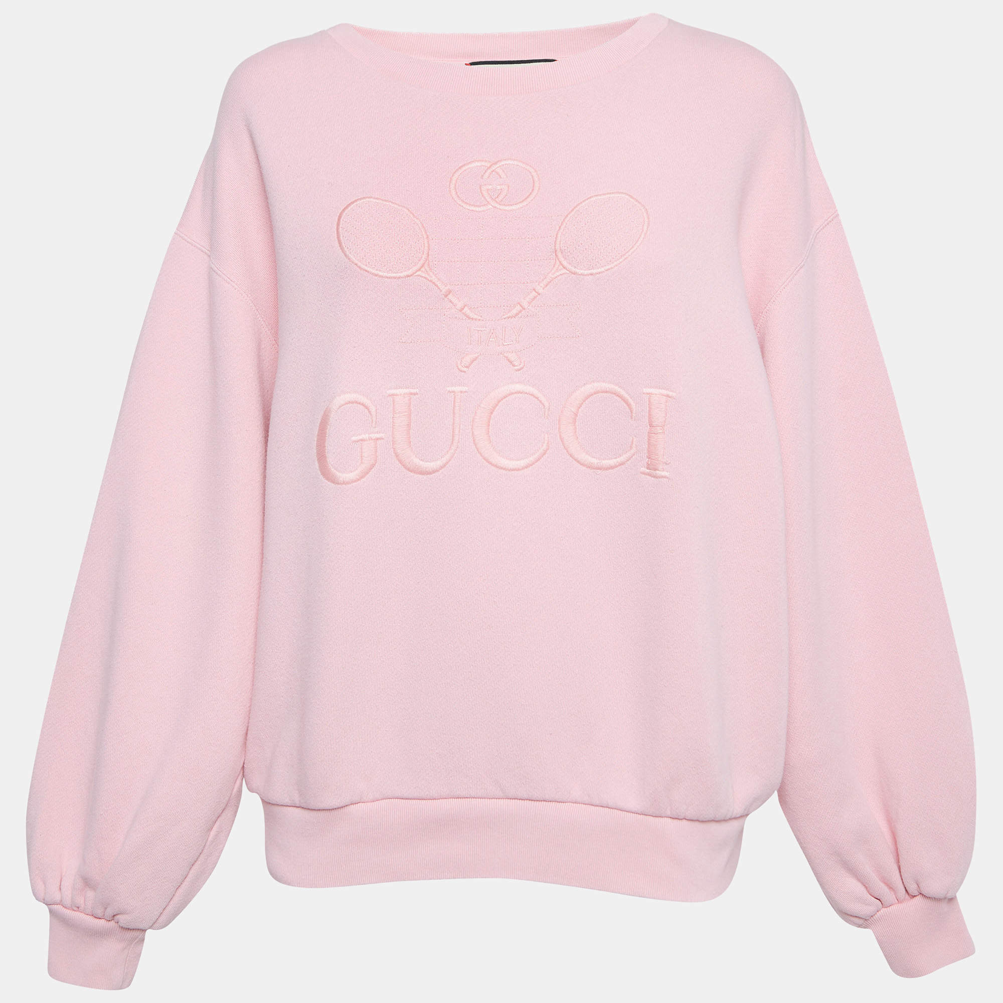 Pre Owned Gucci Pink Embroidered Cotton Knit Sweatshirt S
