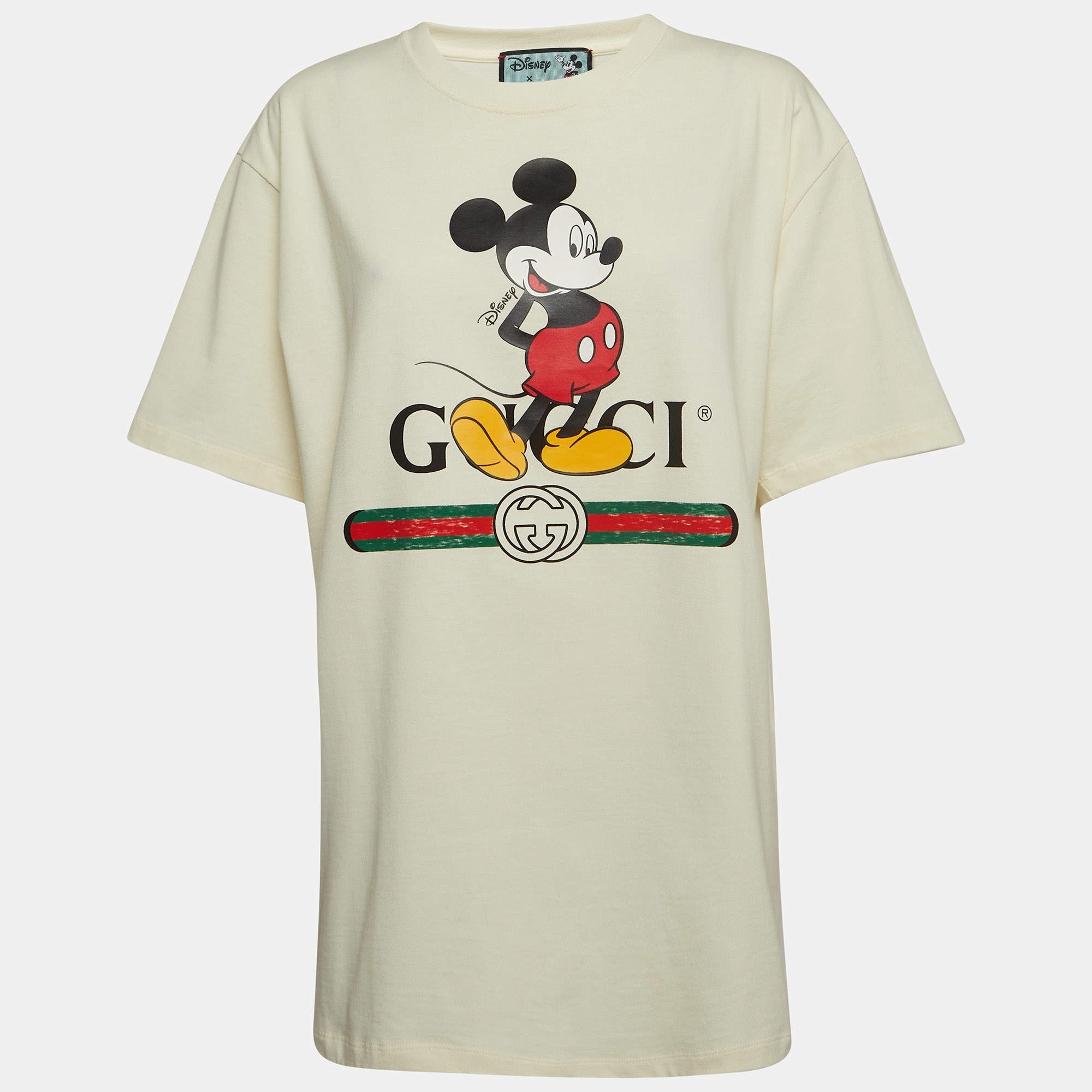 Gucci X Disney Cream Mickey Mouse Print Cotton T-Shirt M