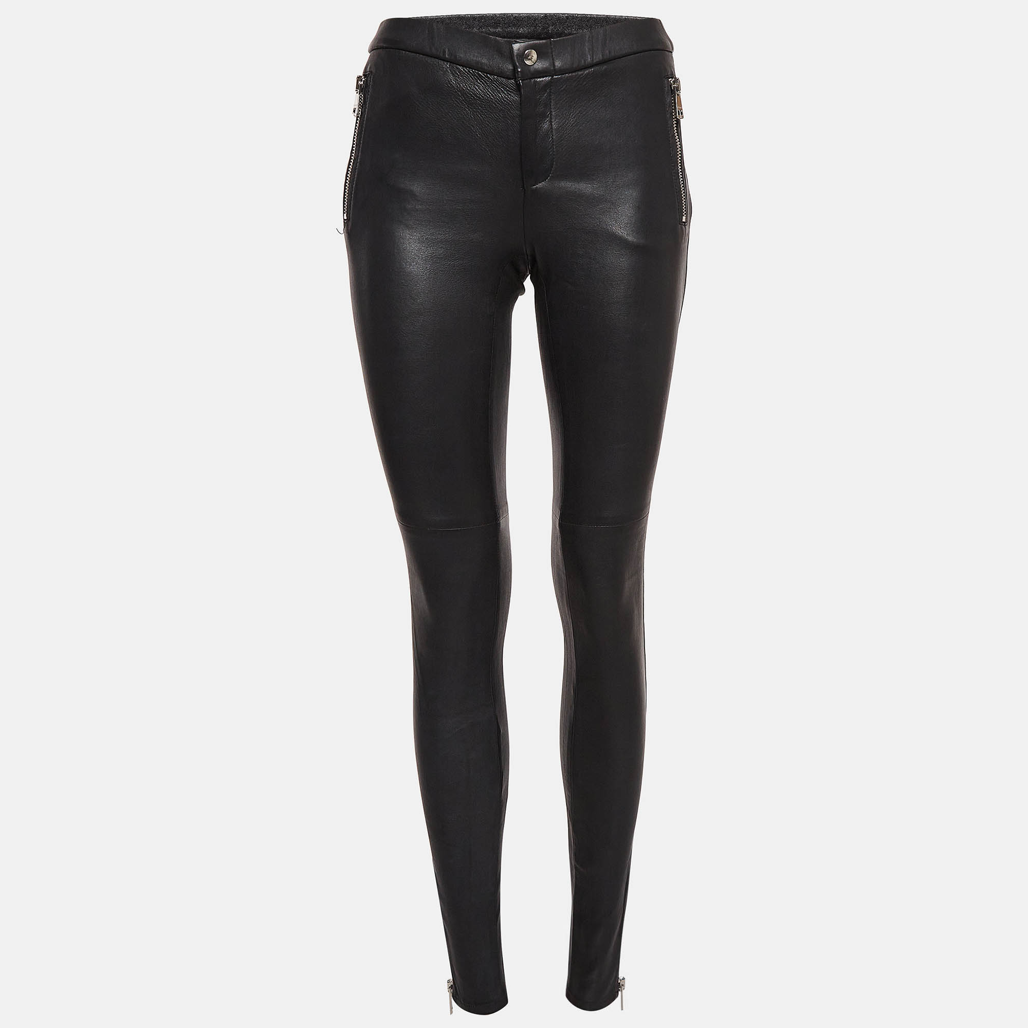 Pre Owned Gucci Black Leather Skinny Pants S