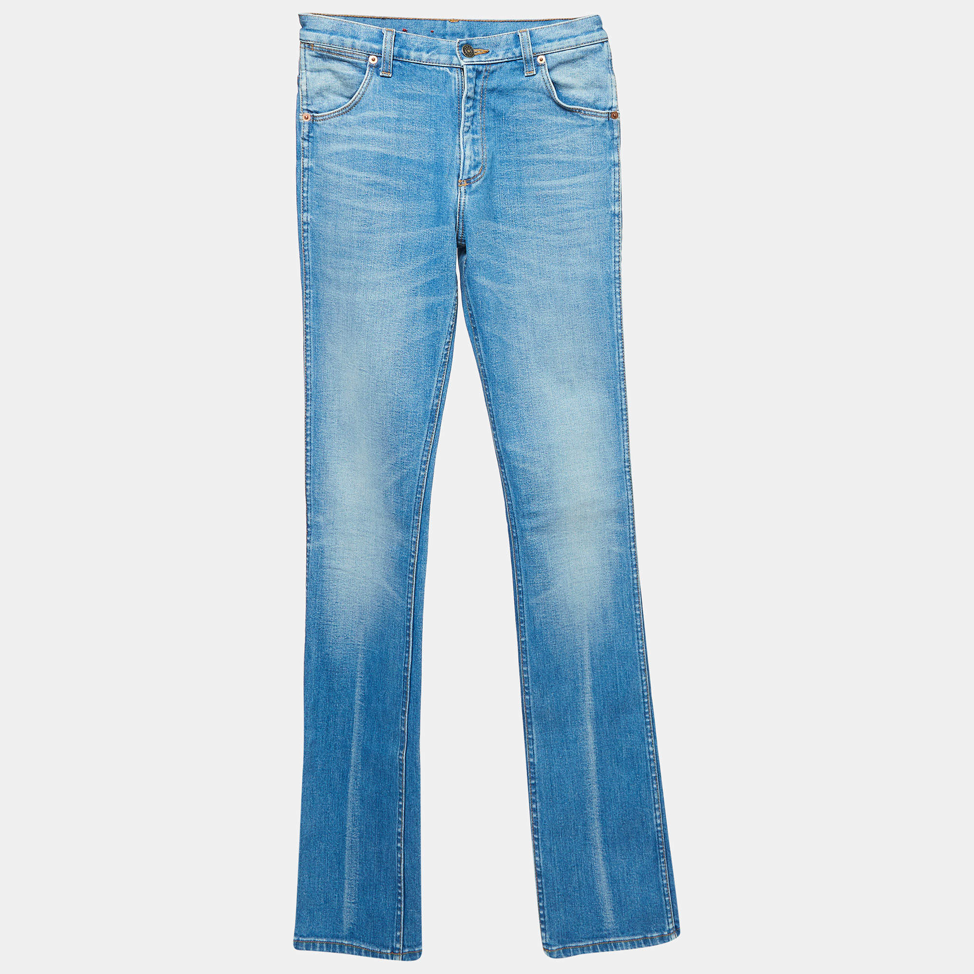 Pre Owned Gucci Blue Washed Denim High-Rise Jeans S Waist 26"
