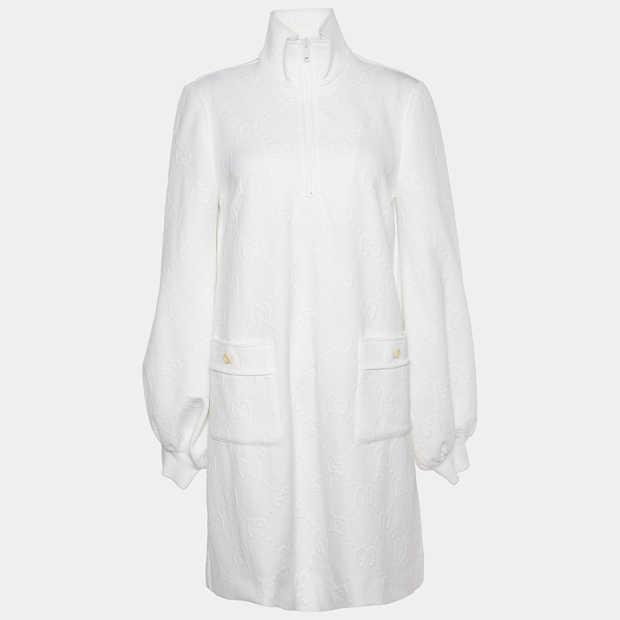 Pre Owned Gucci White GG Embossed Jersey Mini Dress S