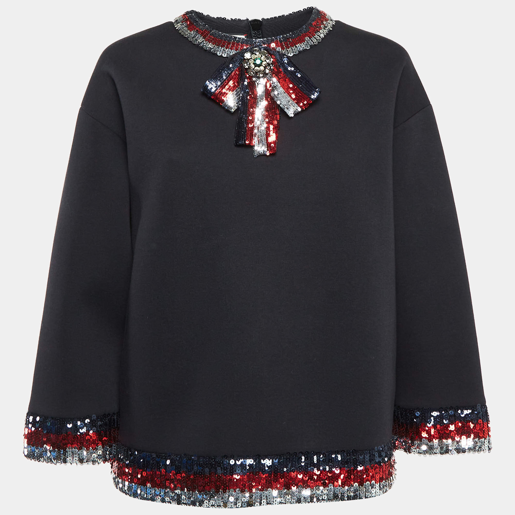 Gucci Black Sequin Embellished Neoprene Sweatshirt M