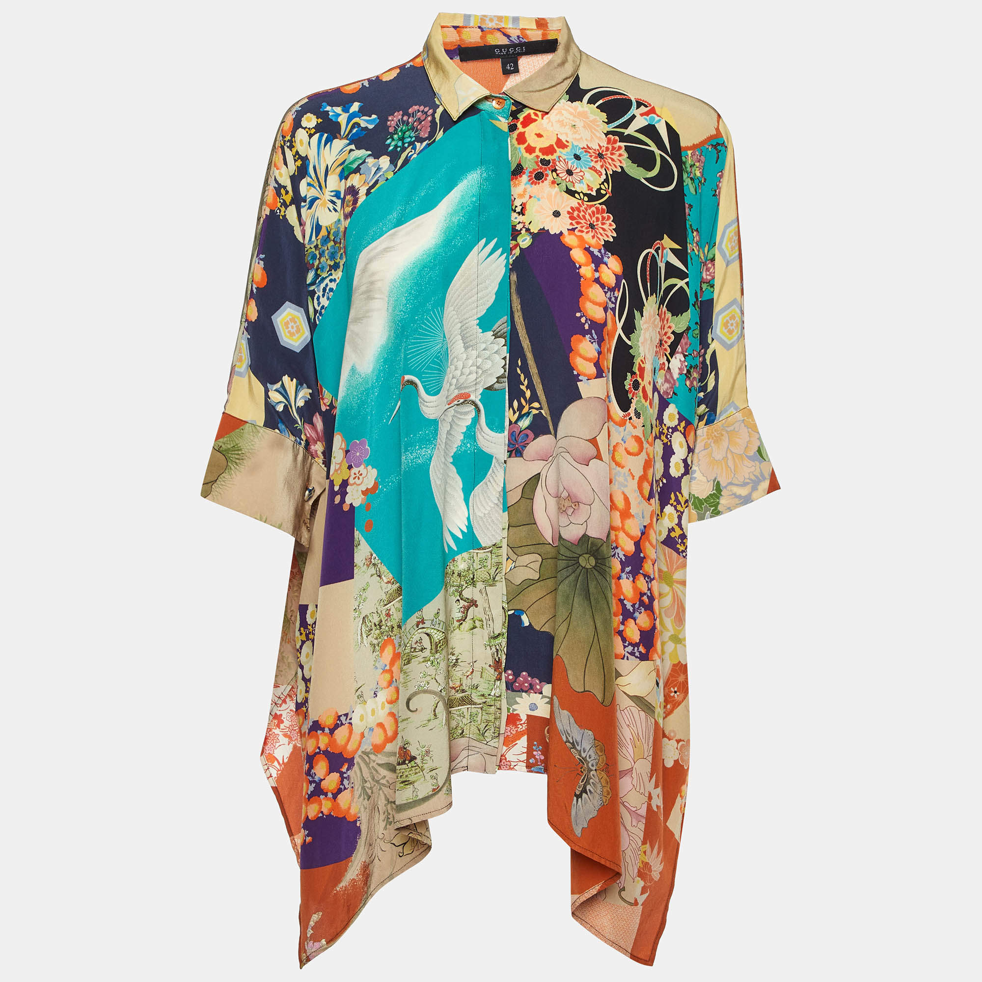Gucci Multicolor Floral Print Crepe Kimono Shirt M