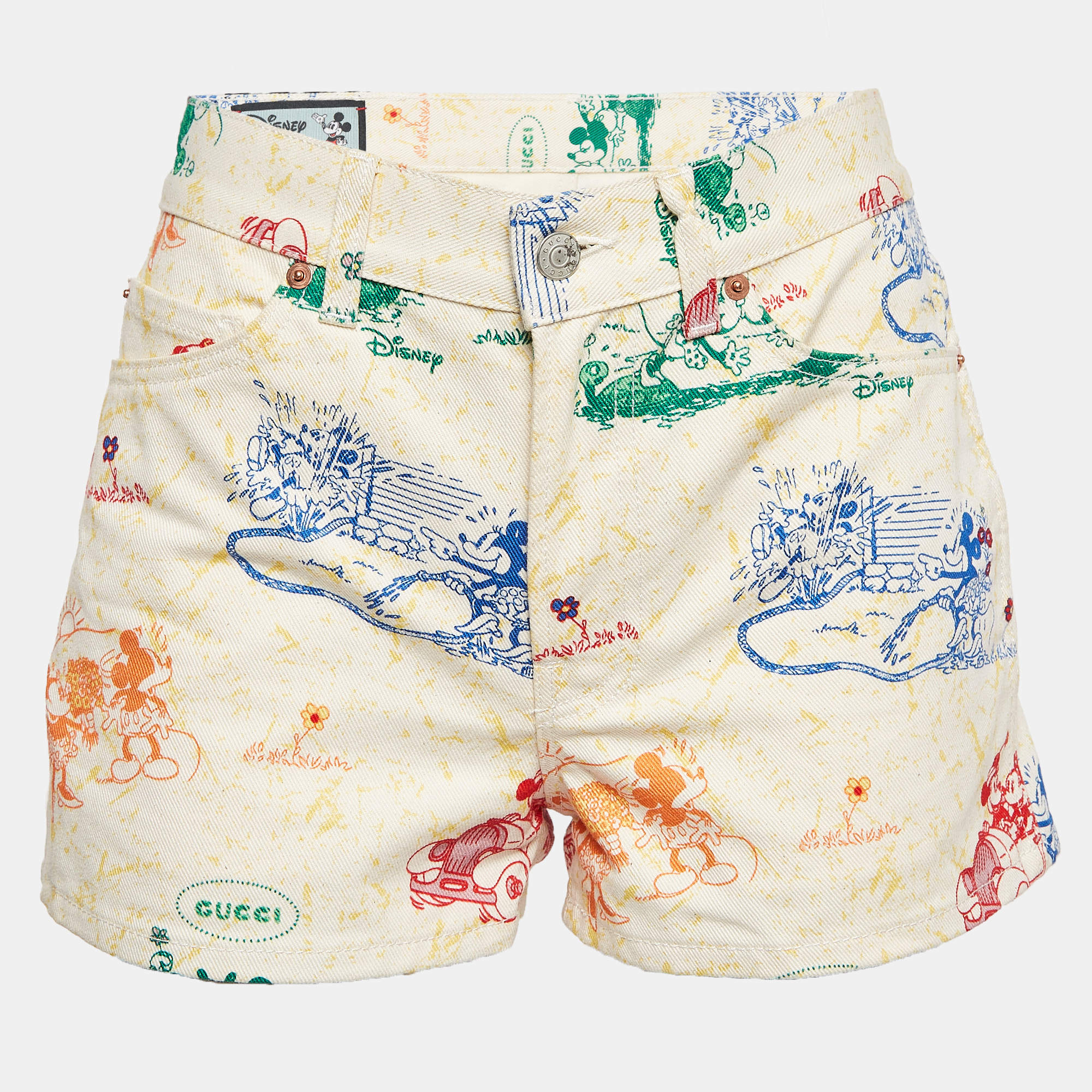 Gucci X Disney White Mickey Print Denim Shorts S