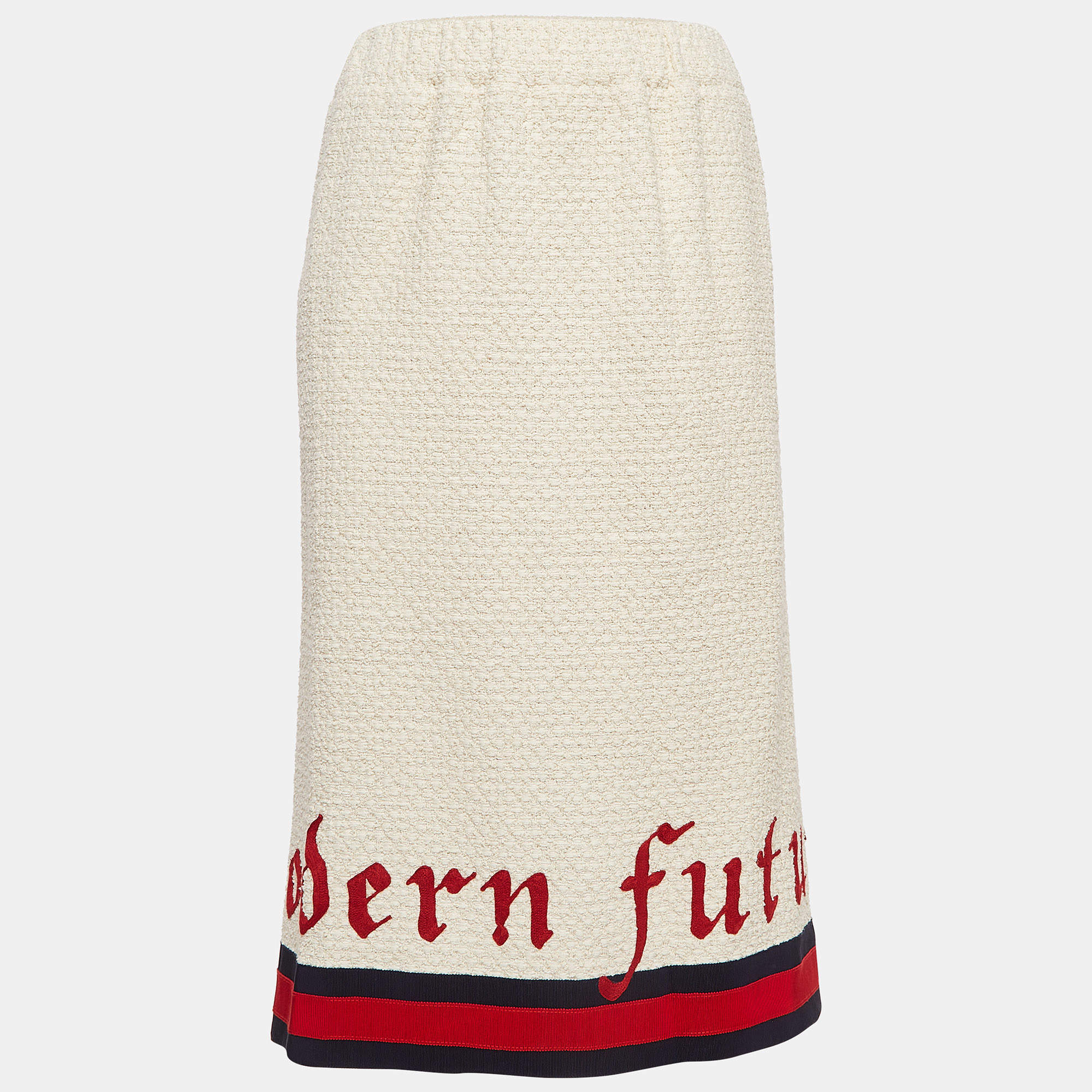 مملوكة مسبقًا Gucci Cream Tweed Modern Future Embroidered Pencil Skirt M