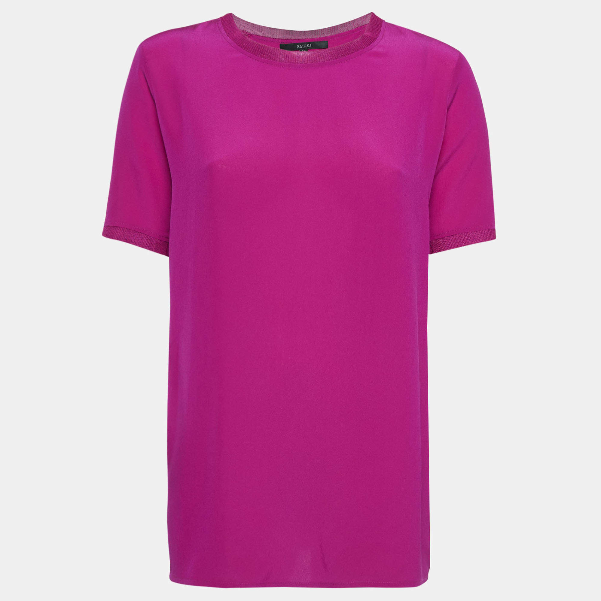 Pre Owned Gucci Magenta Pink Silk Open Back T-Shirt S
