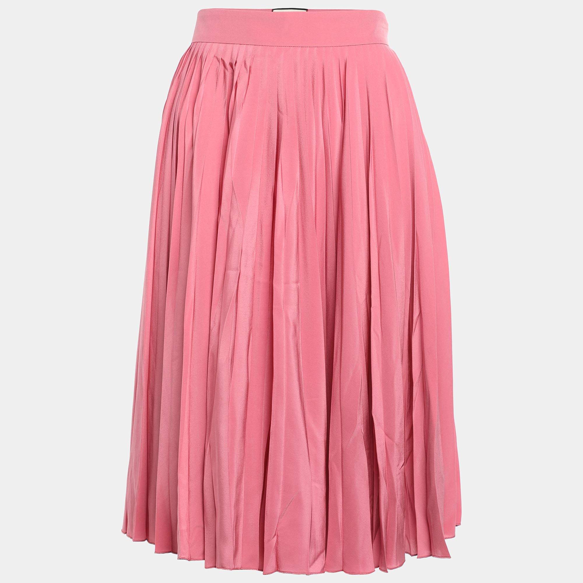 Gucci Pink Pleated Silk Midi Skirt M