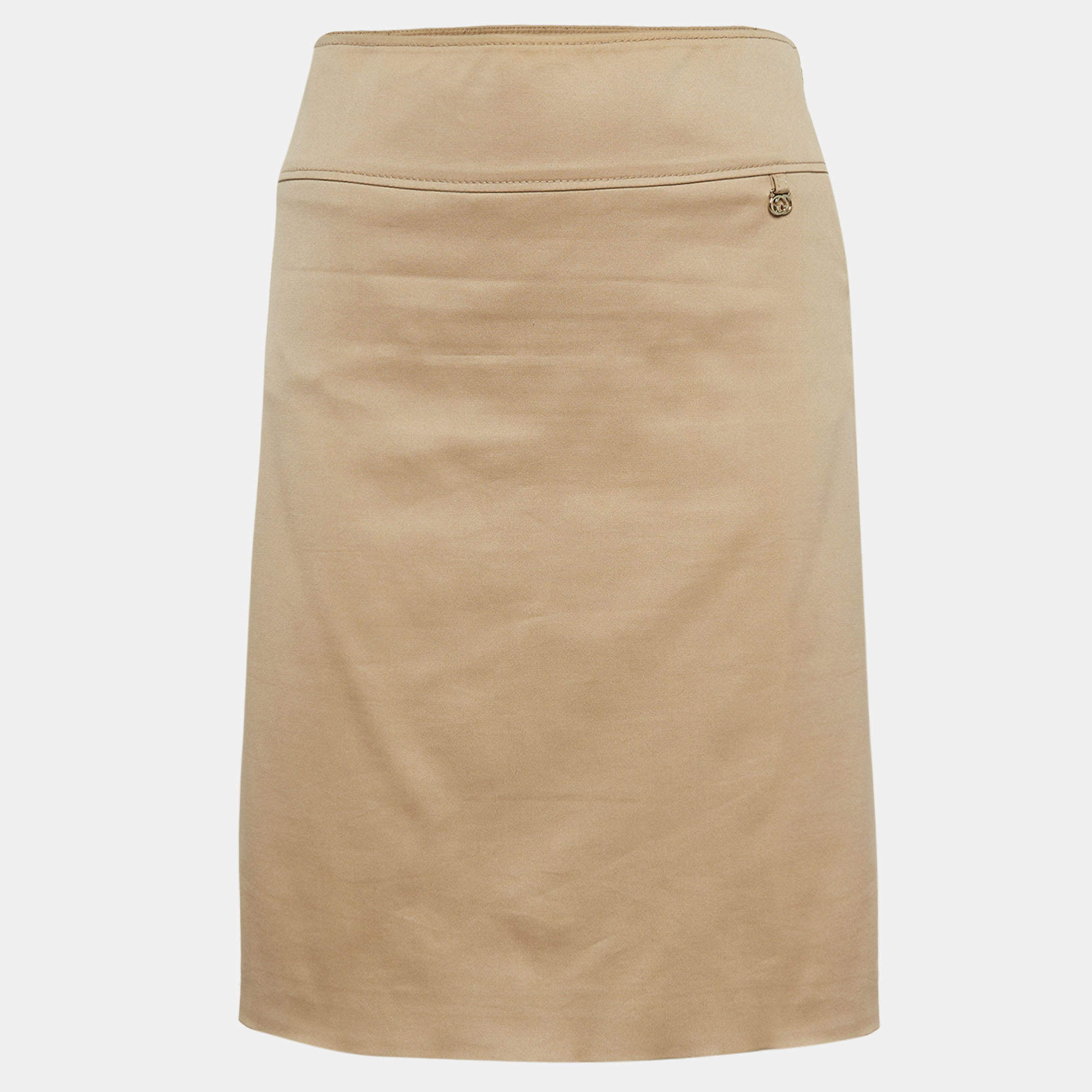 Pre Owned Gucci Brown Cotton GG Badge Detail Knee-Length Skirt M