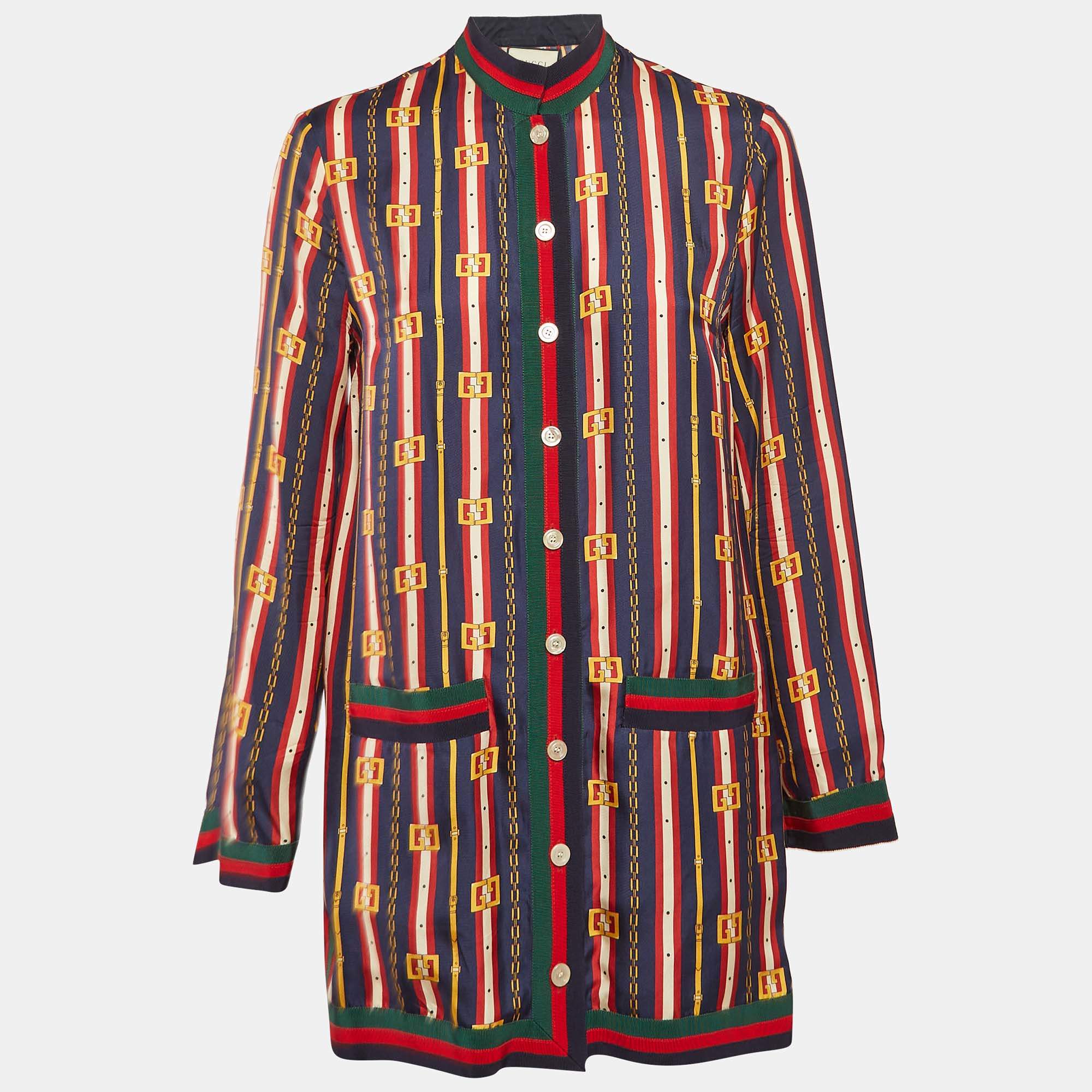 Gucci Multicolor Printed Silk Button Front Tunic S
