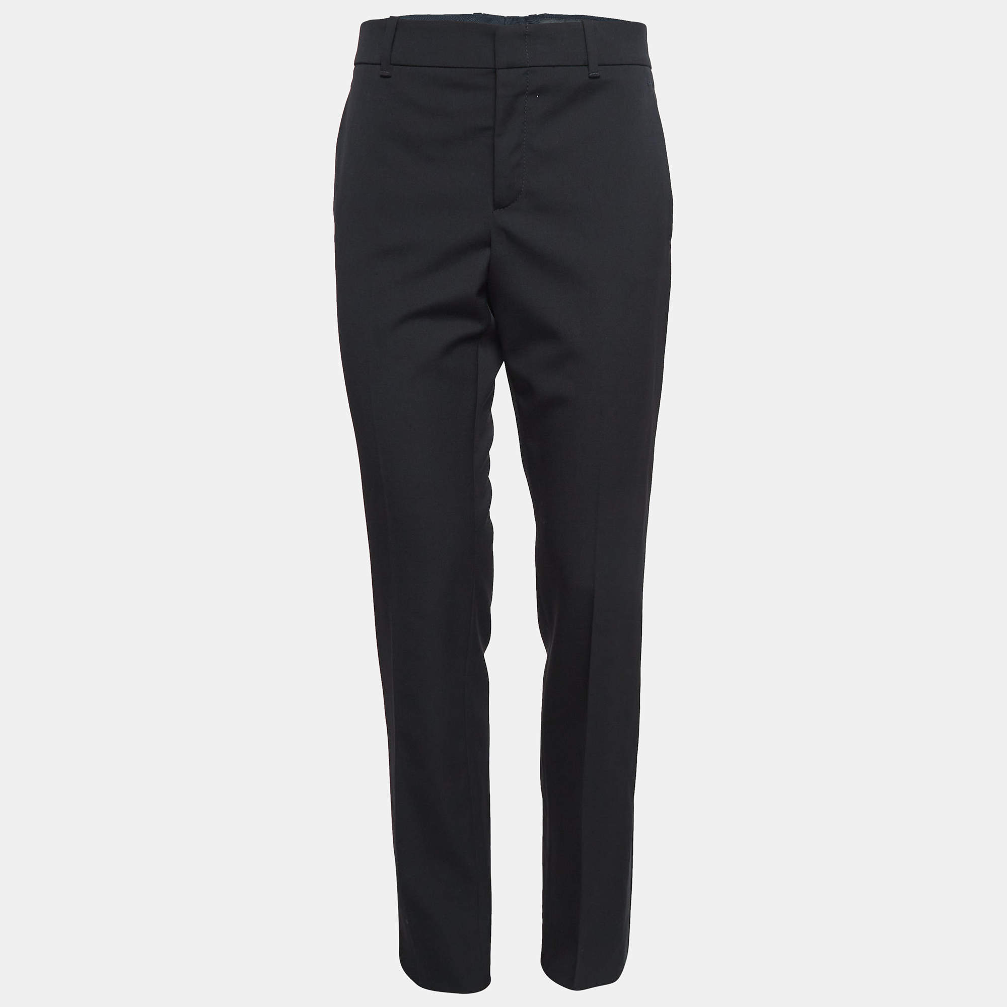 Pre Owned Gucci Black Wool Side Satin Trim Trousers M