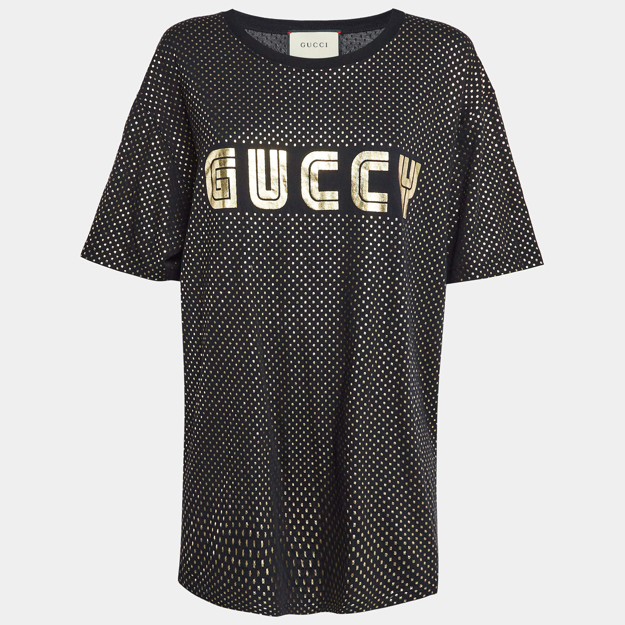 Gucci Black Star Print 'Guccy' Crew Neck T Shirt XXL