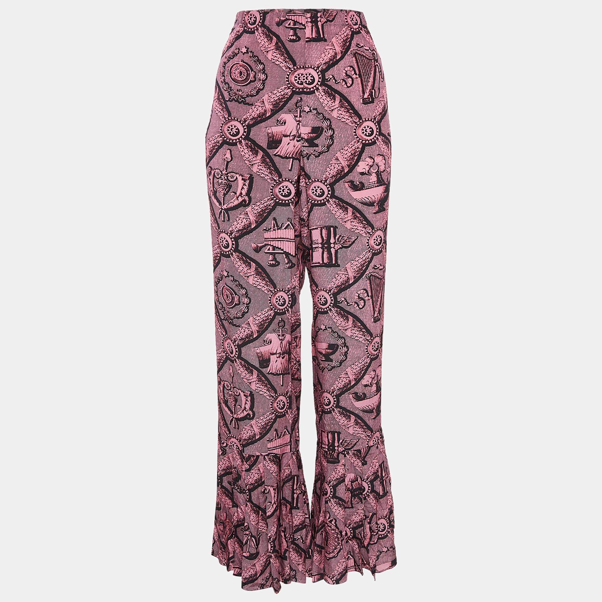 Gucci Pink Printed Silk Flared Trousers L