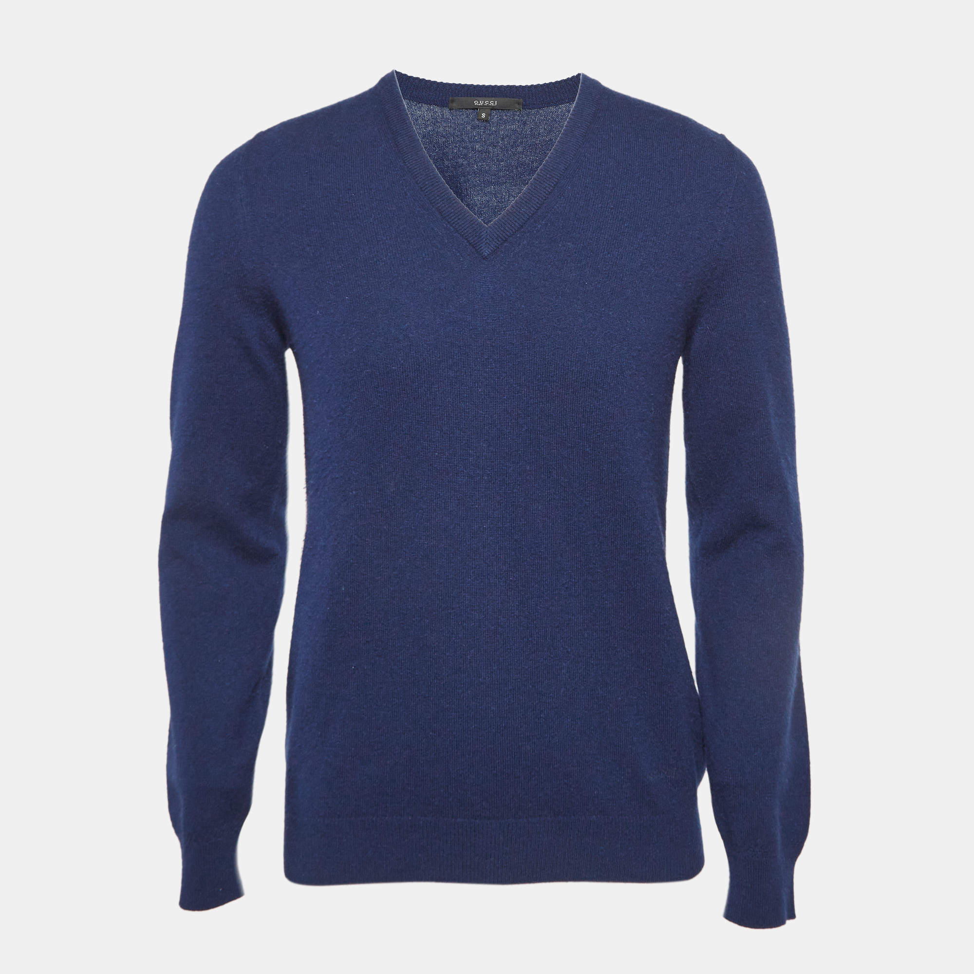 Gucci Navy Blue Cashmere Knit V-Neck Sweater S