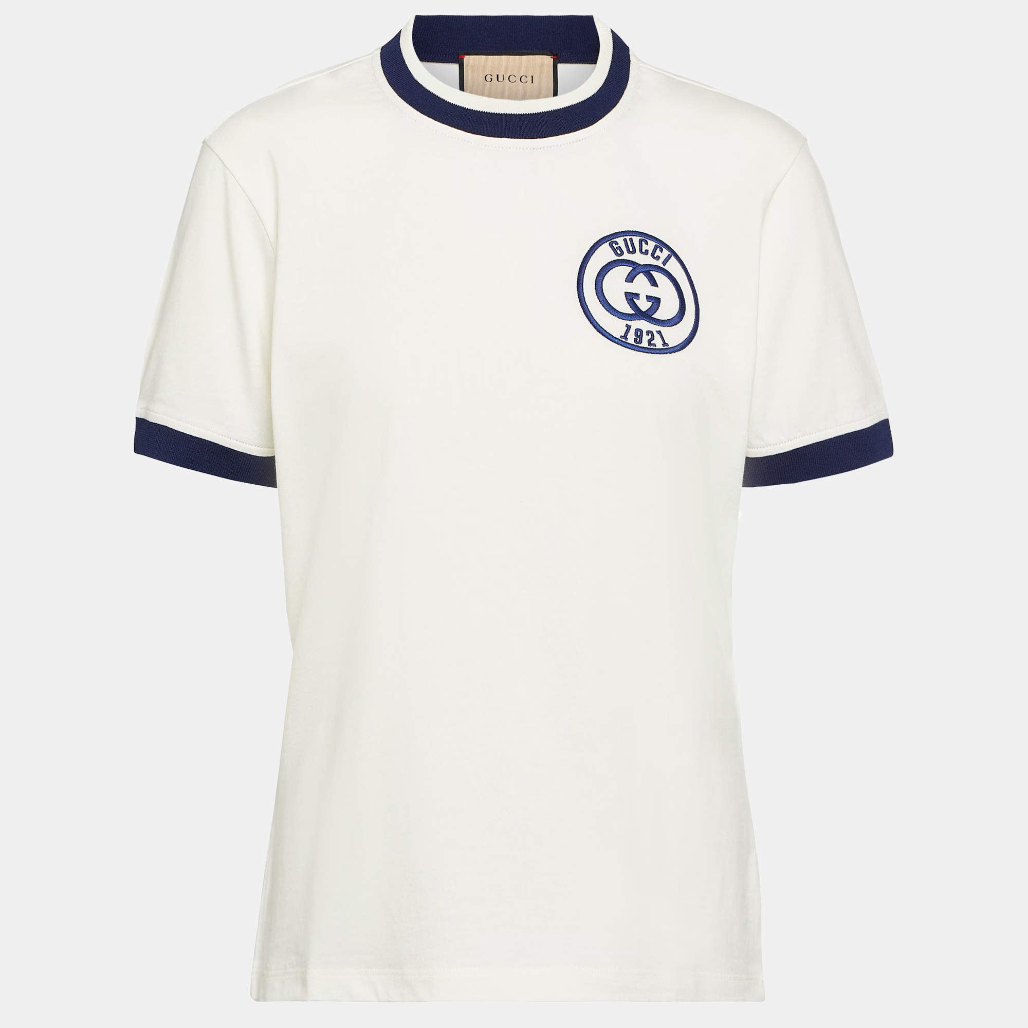 【GUCCI】Embroidered cotton jersey short sleeve T-shirt/ Embroidered cotton jersey T-shirt in white | GUCCI® US