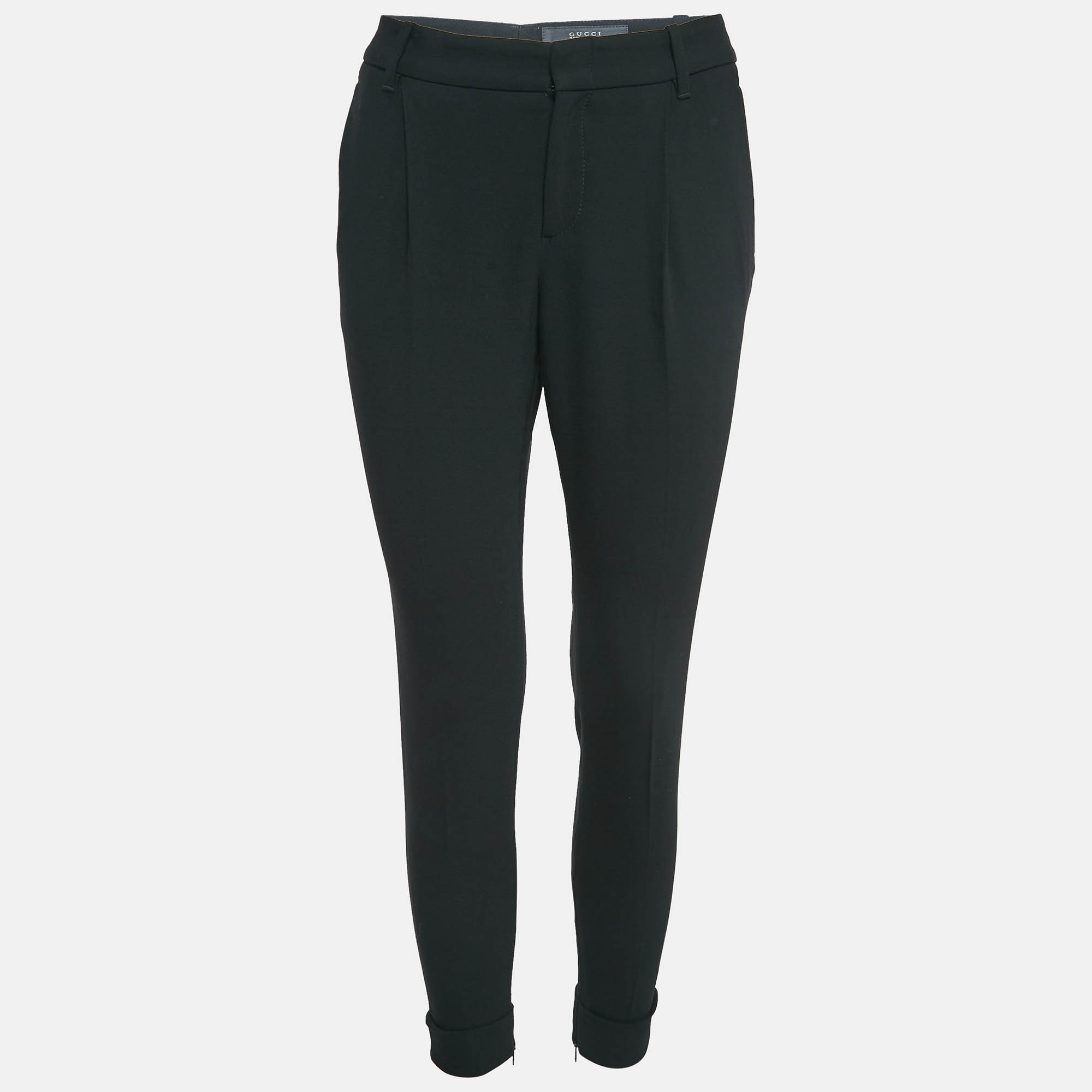 Pre Owned Gucci Black Wool Zip-Up Hem Detail Trousers S