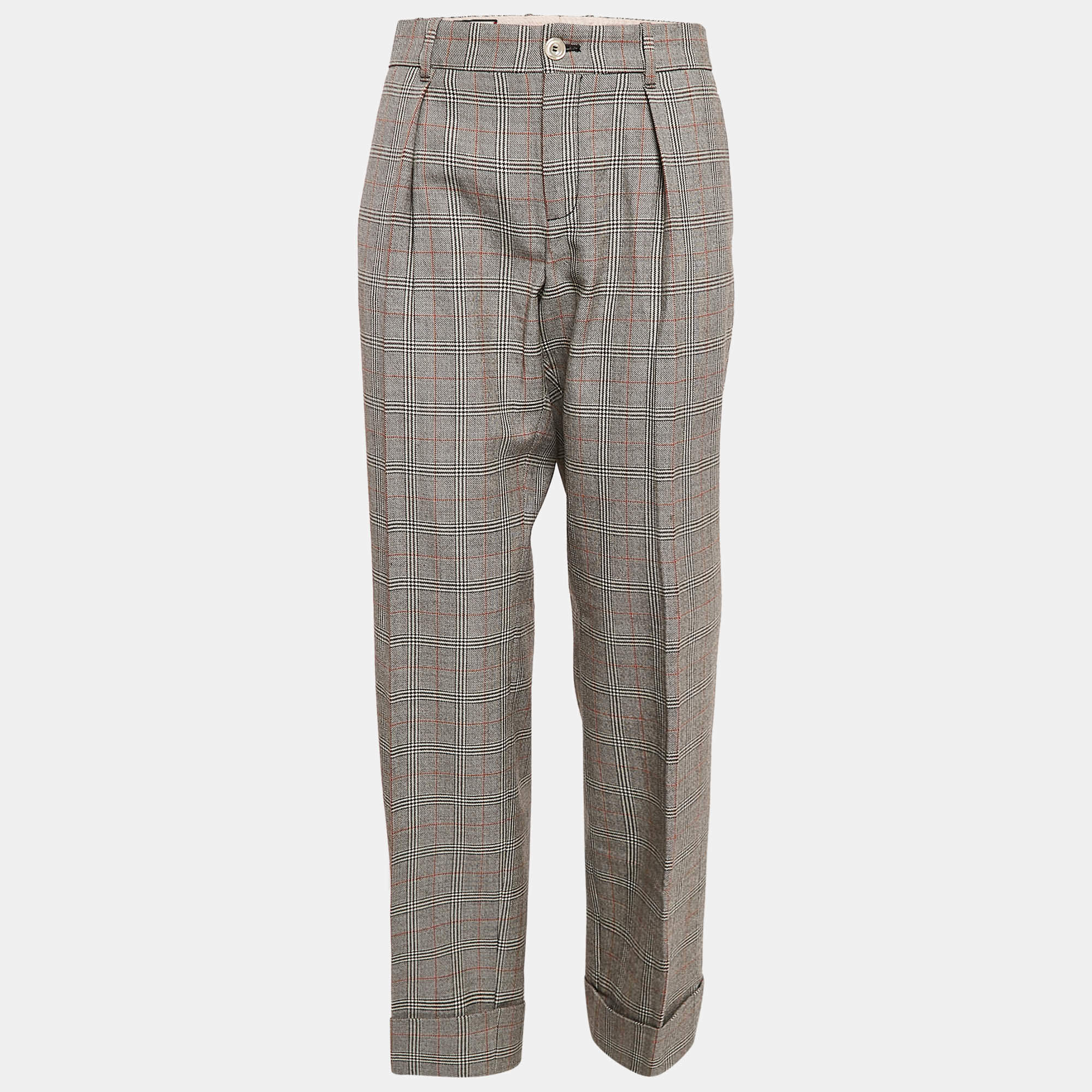 Gucci Grey Plaid Wool Trousers M