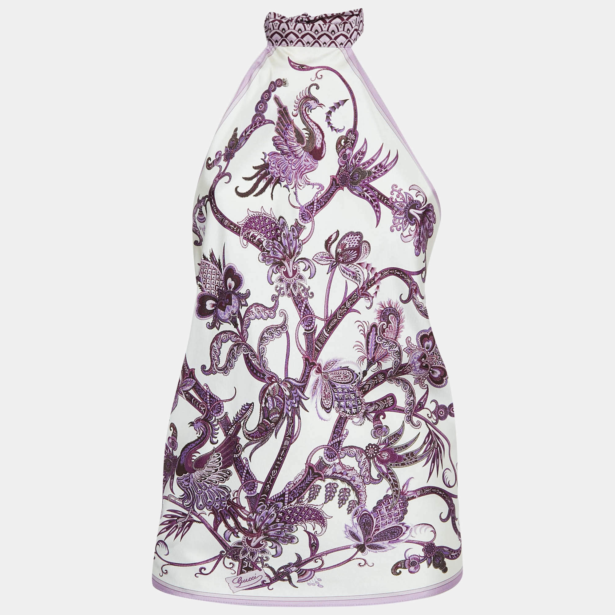 Gucci Printed Silk Tie-Up Detail Halter Top One Size 
