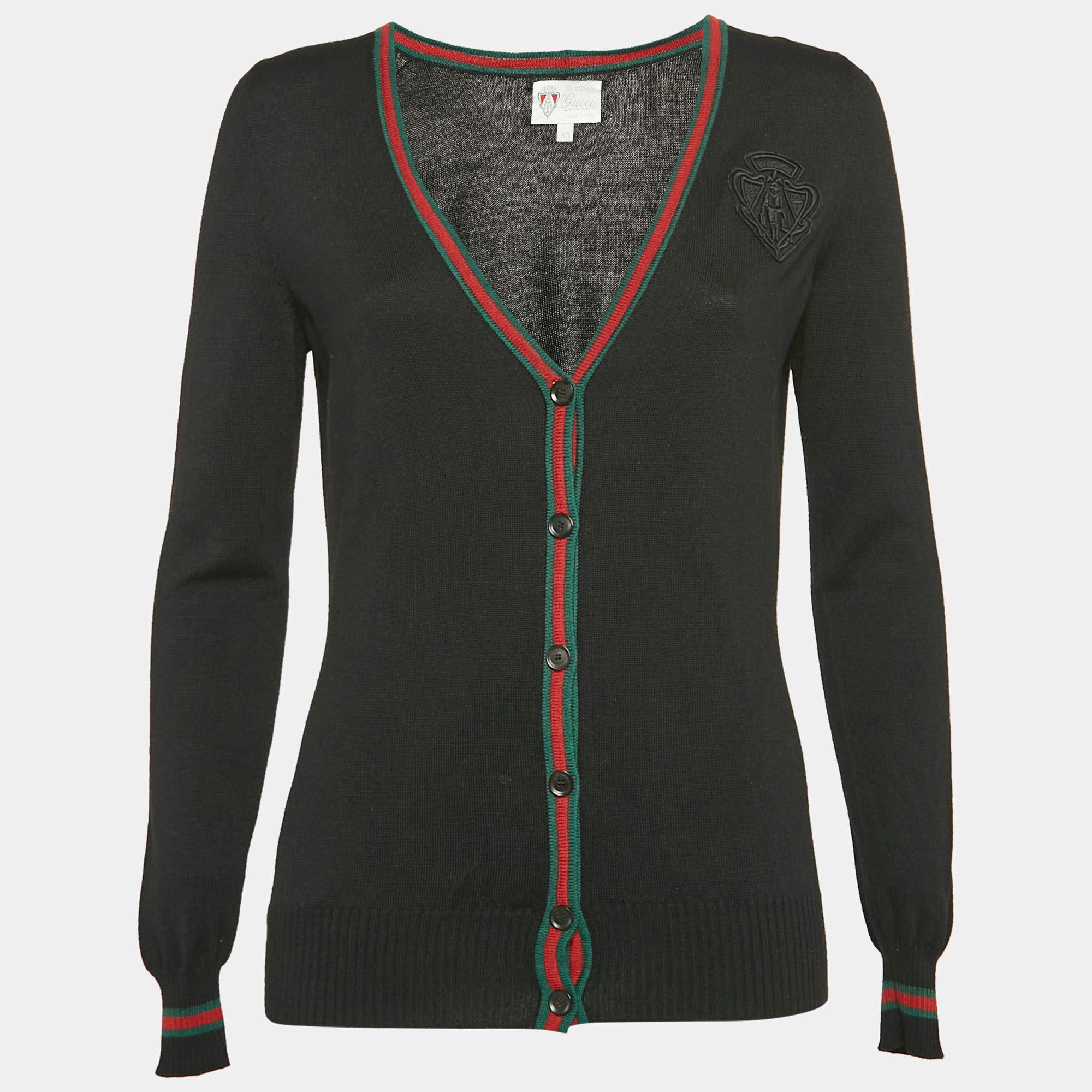 Gucci Black Equestrian Patch Knit Cardigan XS