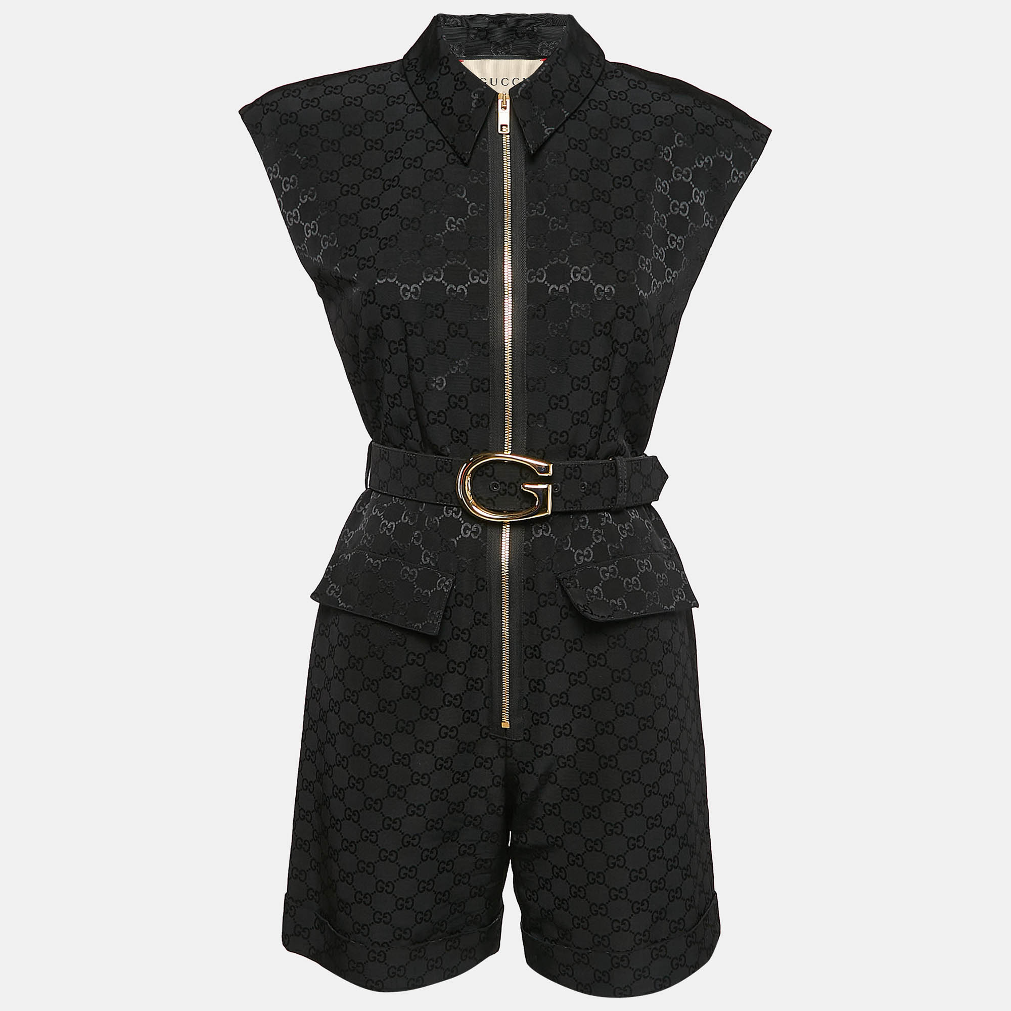 Gucci Black GG Supreme Jacquard Belted Playsuit S