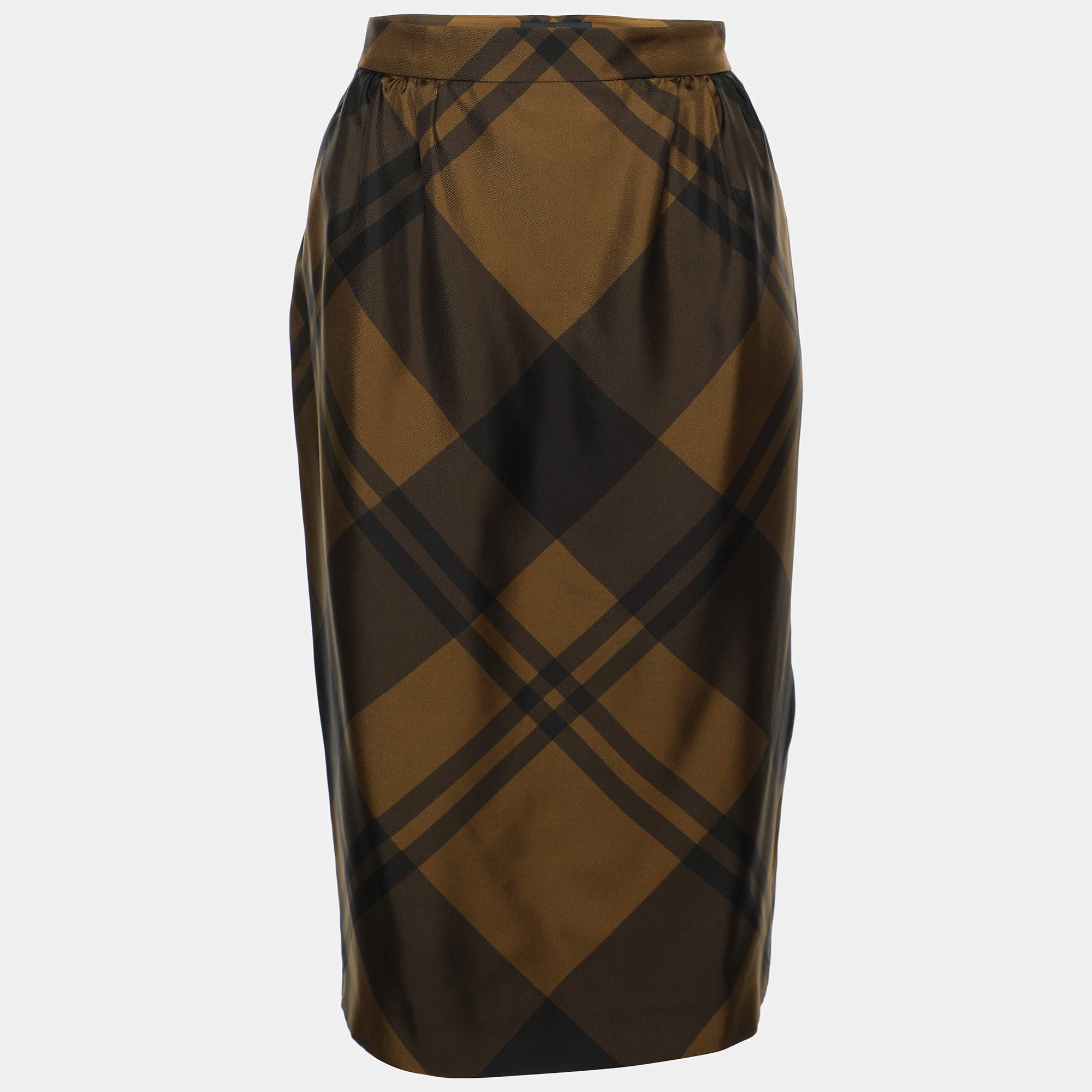 Gucci Brown Checkered Silk Midi Skirts M