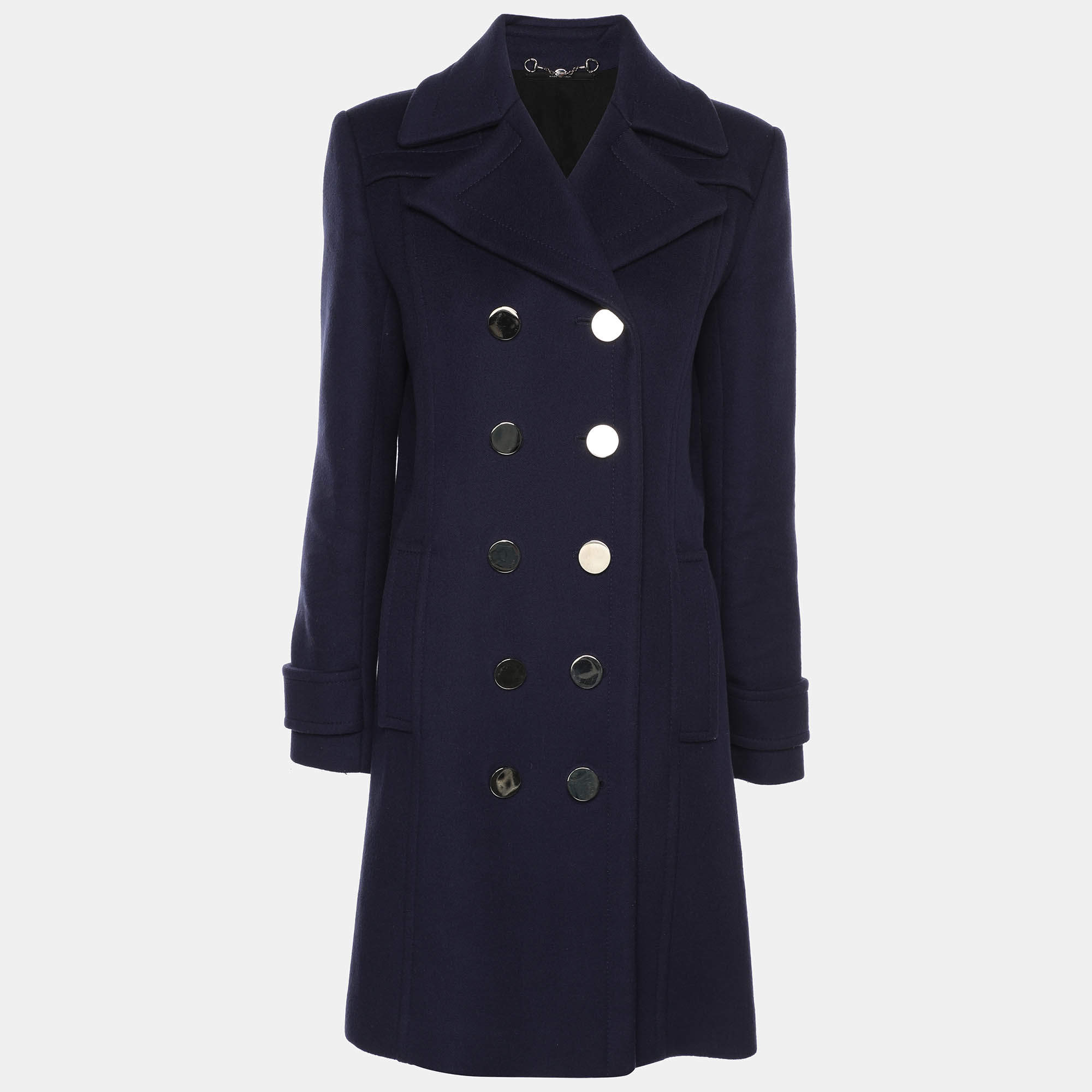 Gucci Navy Blue Wool Double Breasted Coat S