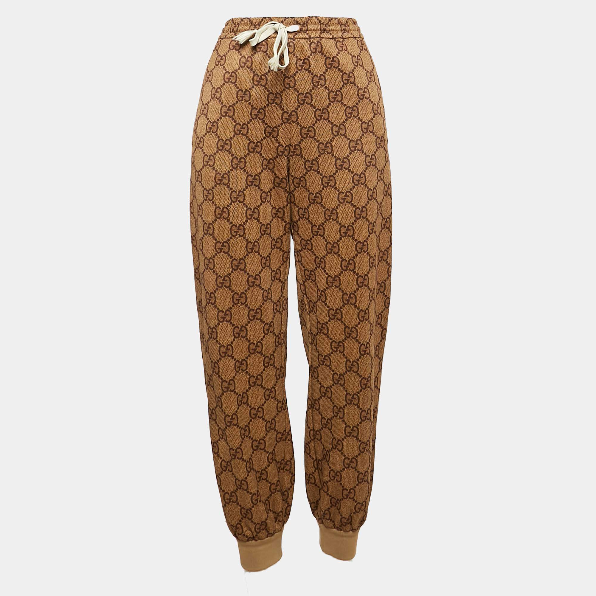 Pre Owned Gucci Brown GG Supreme Print Jersey Track Pants S