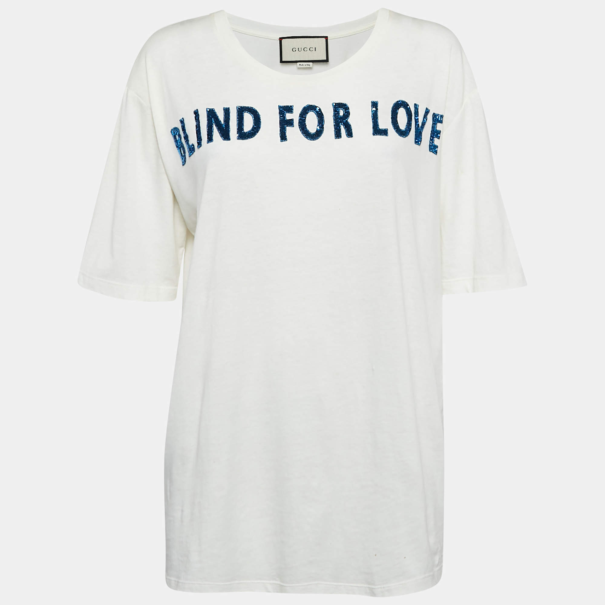 Gucci White Blind For Love Sequin Jersey Oversized T-Shirt M