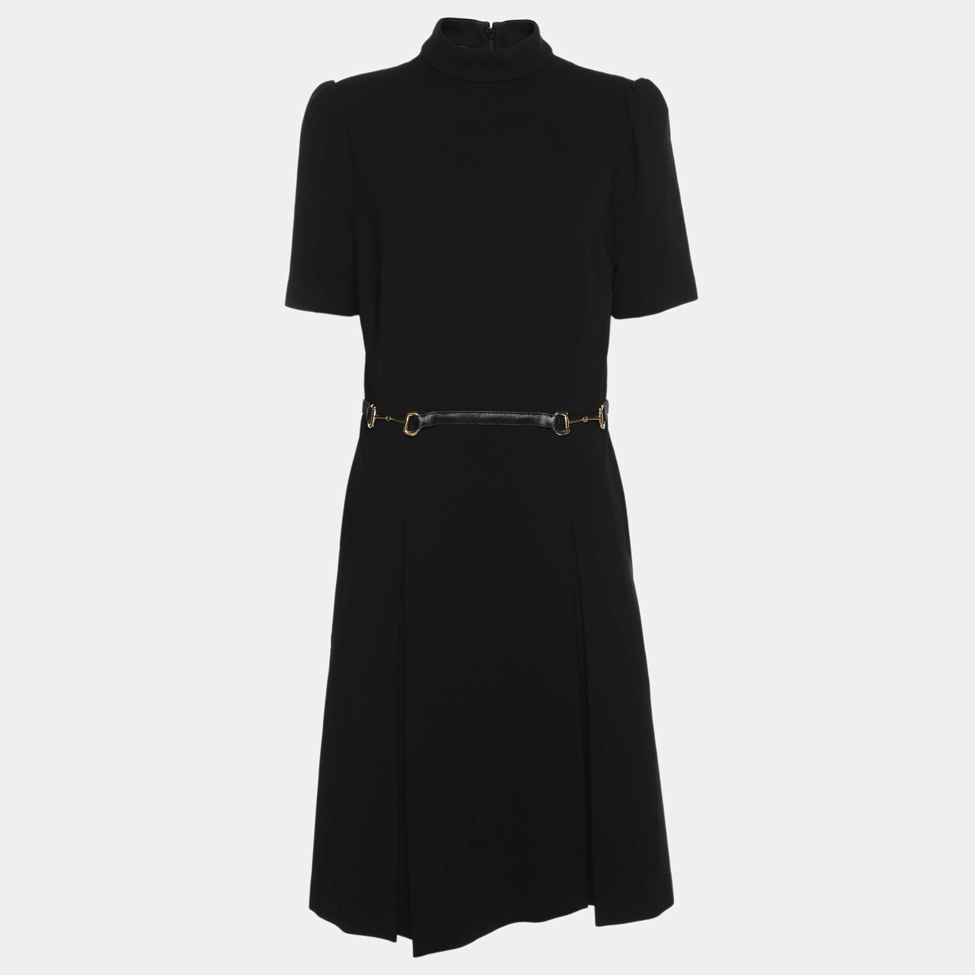 Pre Owned Gucci Black Stretch Crepe Mock Neck Knee-Length Dress M