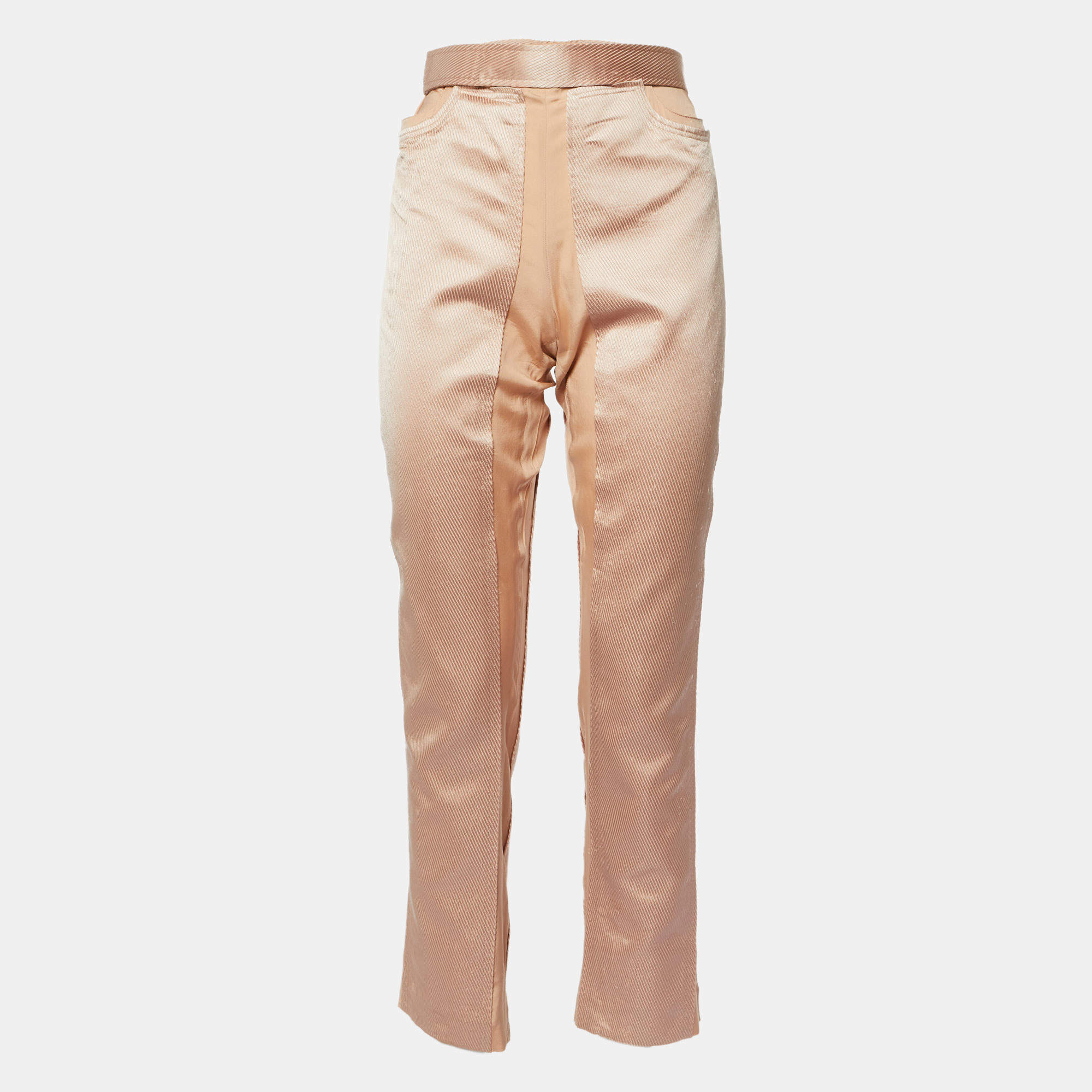 Gucci Nude Pink Silk Belt Detail Trousers M