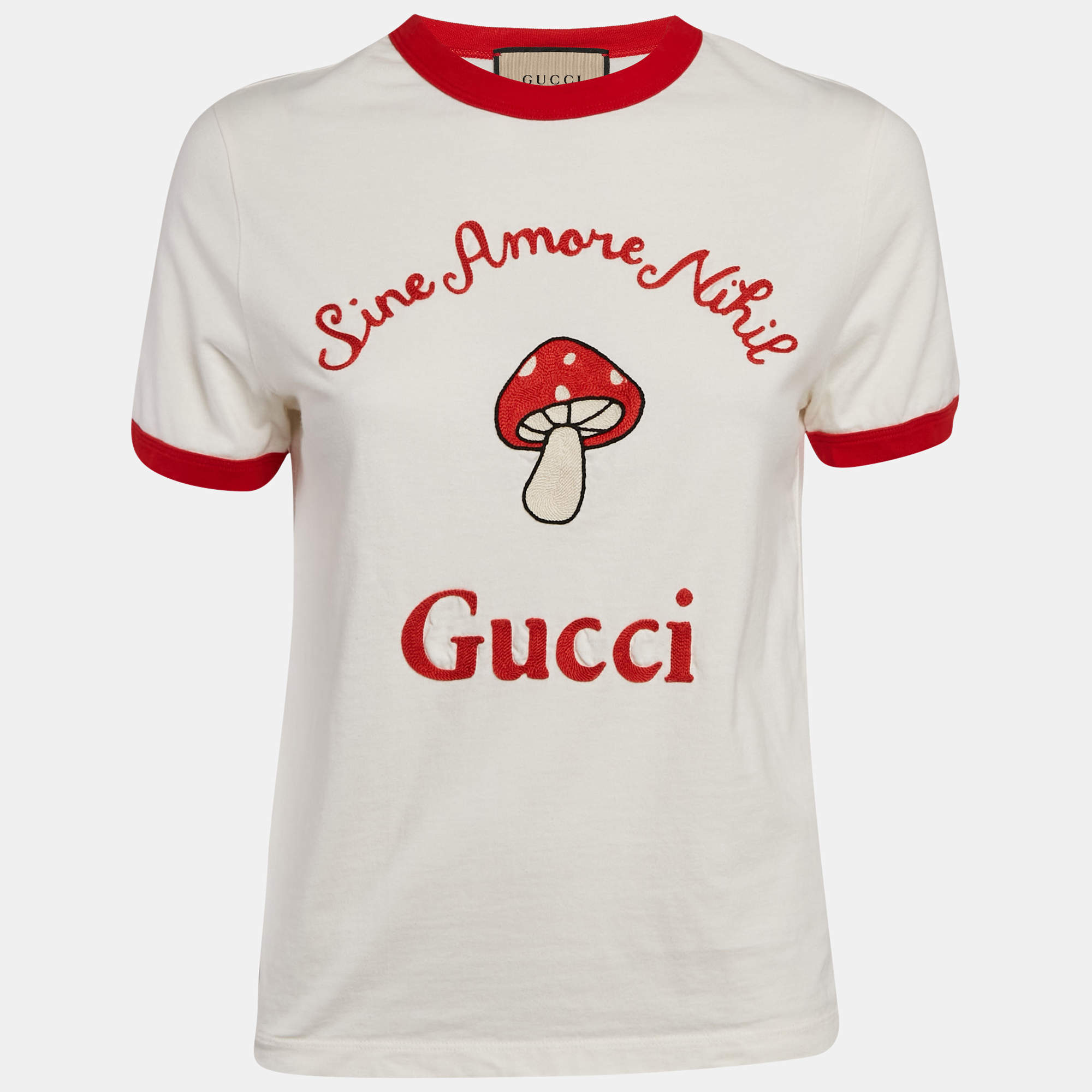 Pre Owned Gucci White Embroidered Cotton Sine Amore Nihil T-Shirt L