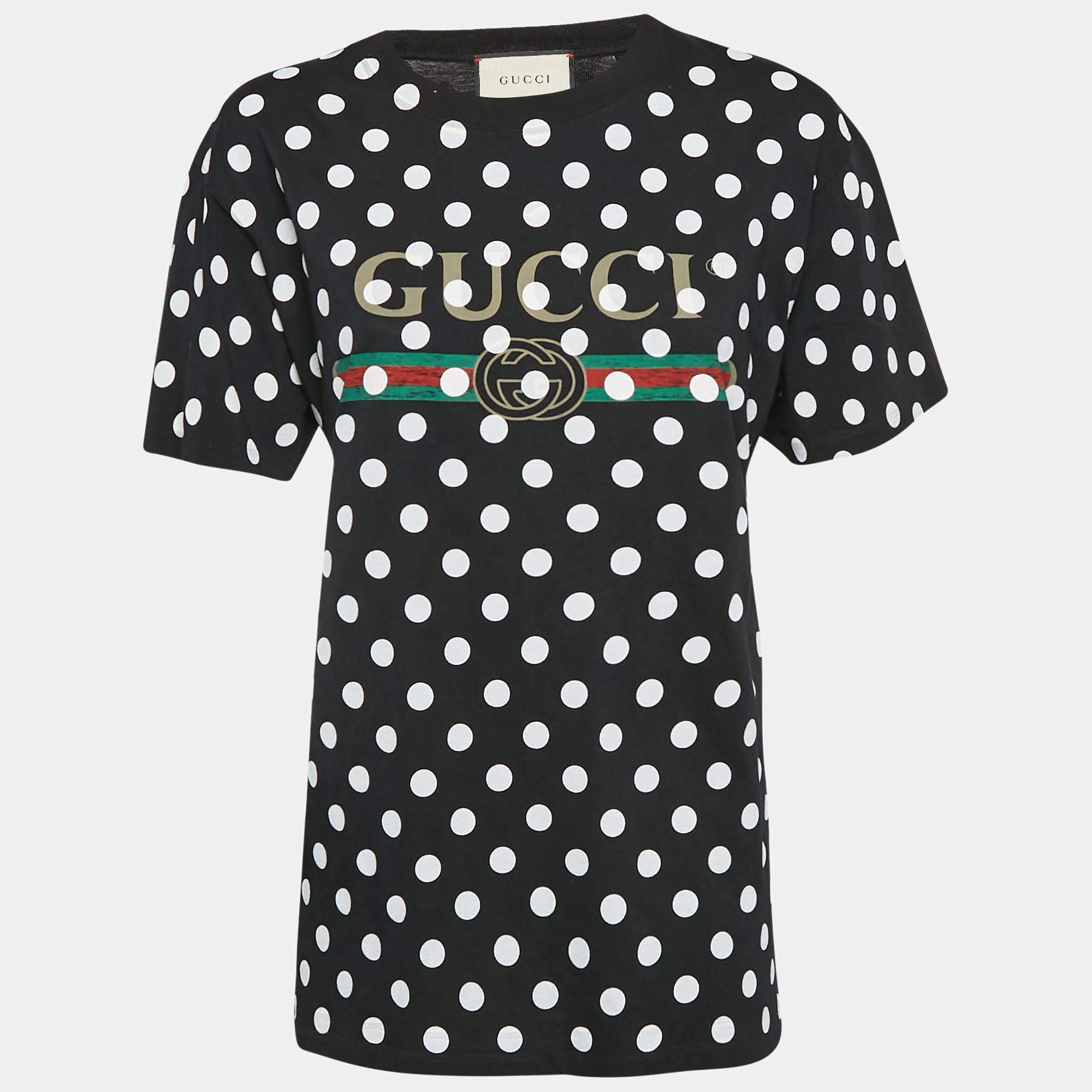 Gucci Black Vintage Logo and Polka-Dots Print Jersey T-Shirt XS