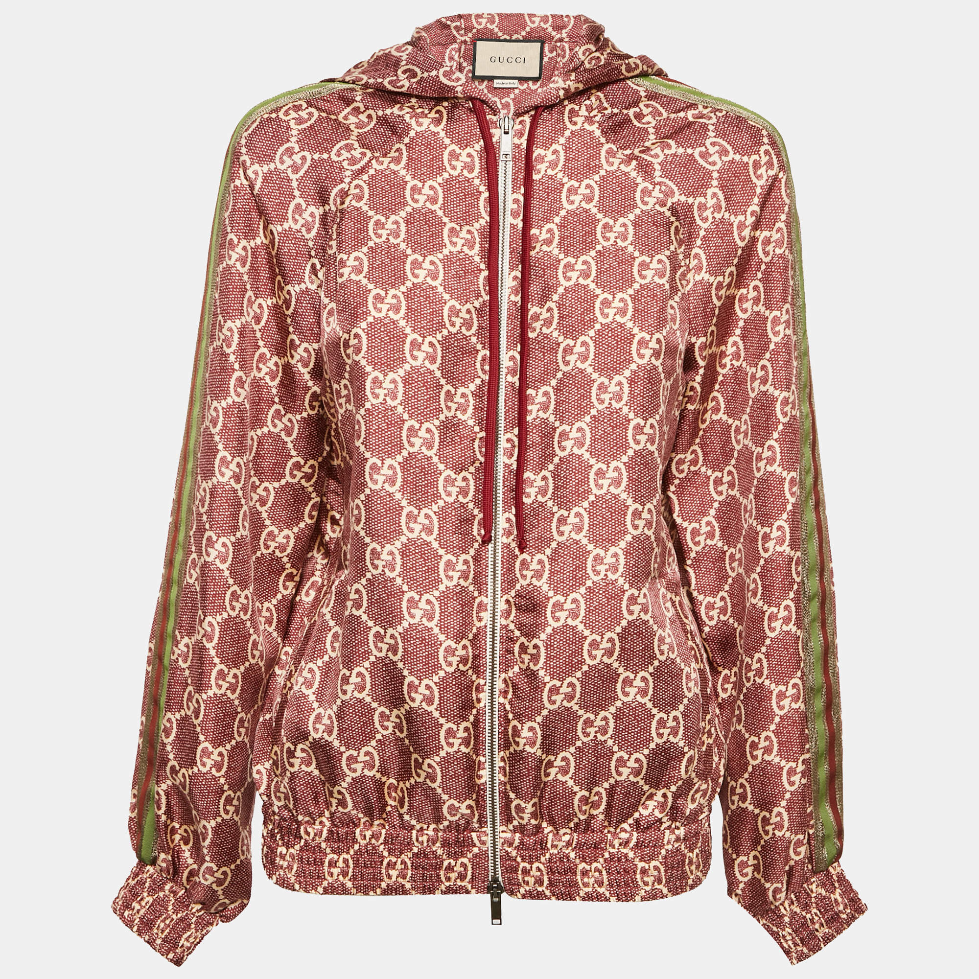 Gucci Red GG Supreme Silk Zip-Up Jacket XS
