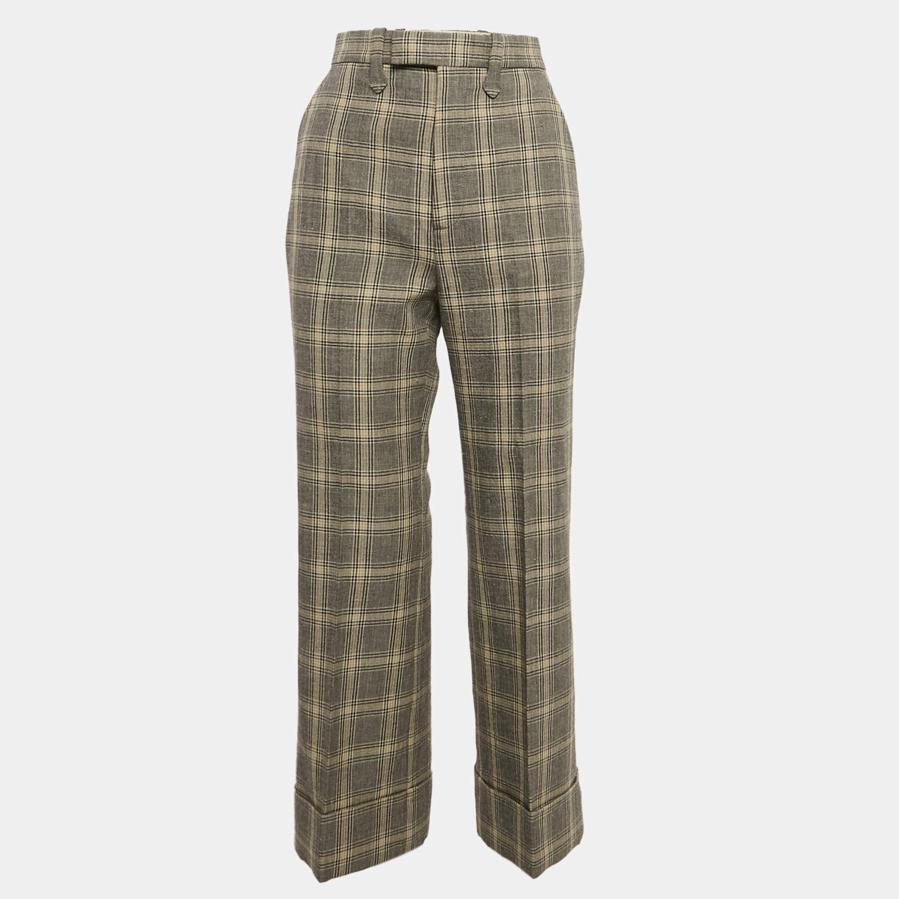 Gucci Grey/Beige Prince of Wales Checks Wool Blend Tapered Trousers S