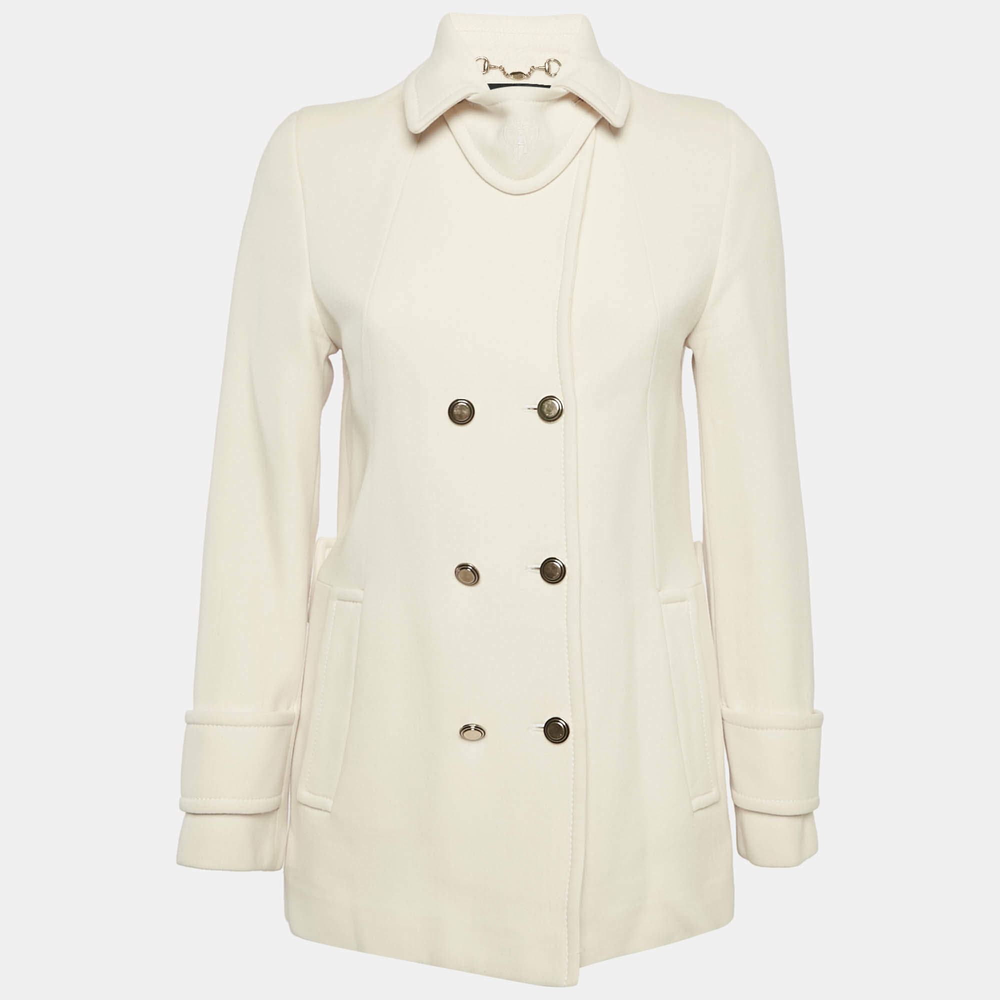 Gucci Cream Wool Double Breasted Coat M
