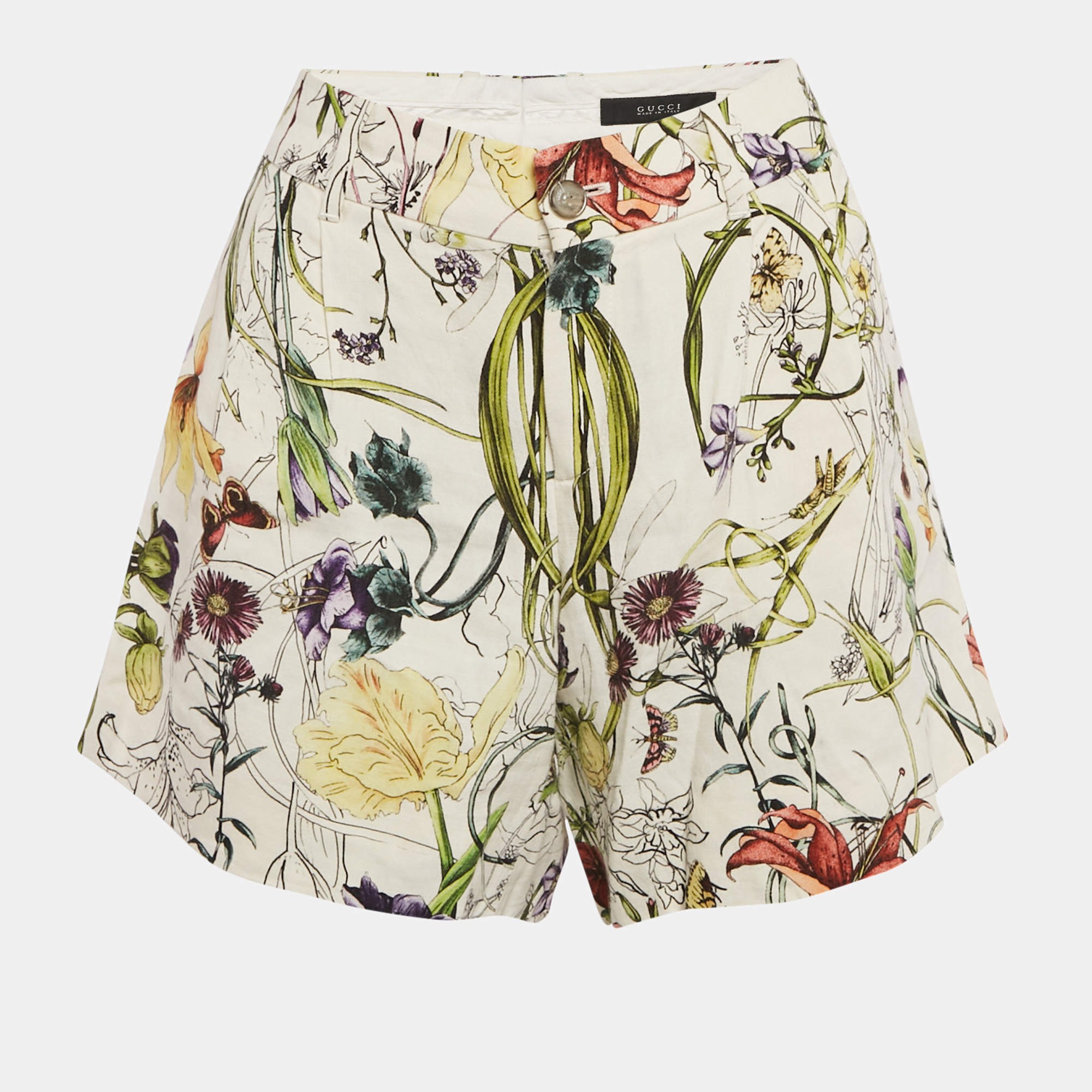 Gucci White Floral Print Linen Shorts S