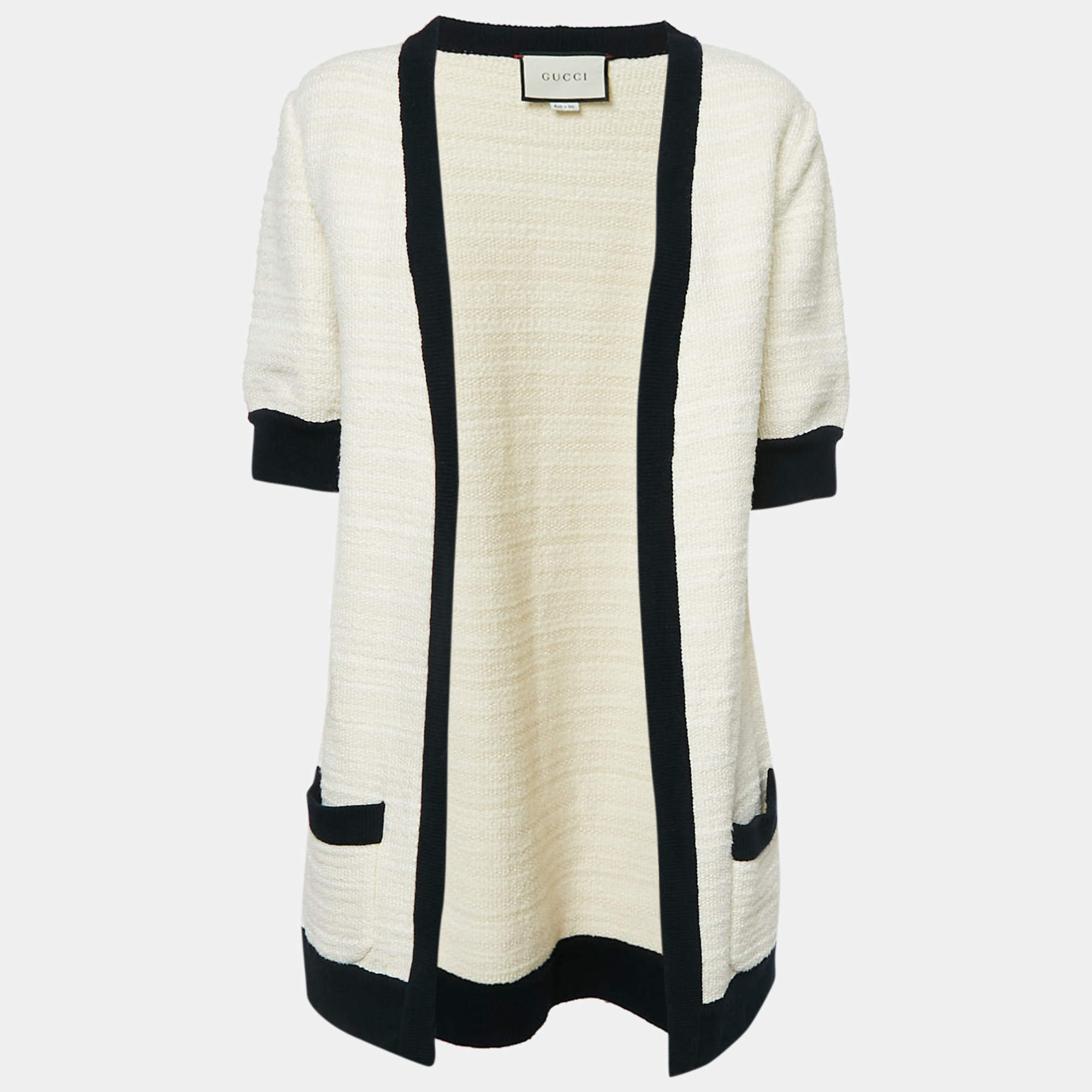 Pre Owned Gucci Cream Wool & Cotton Knit Open Front Cardigan L