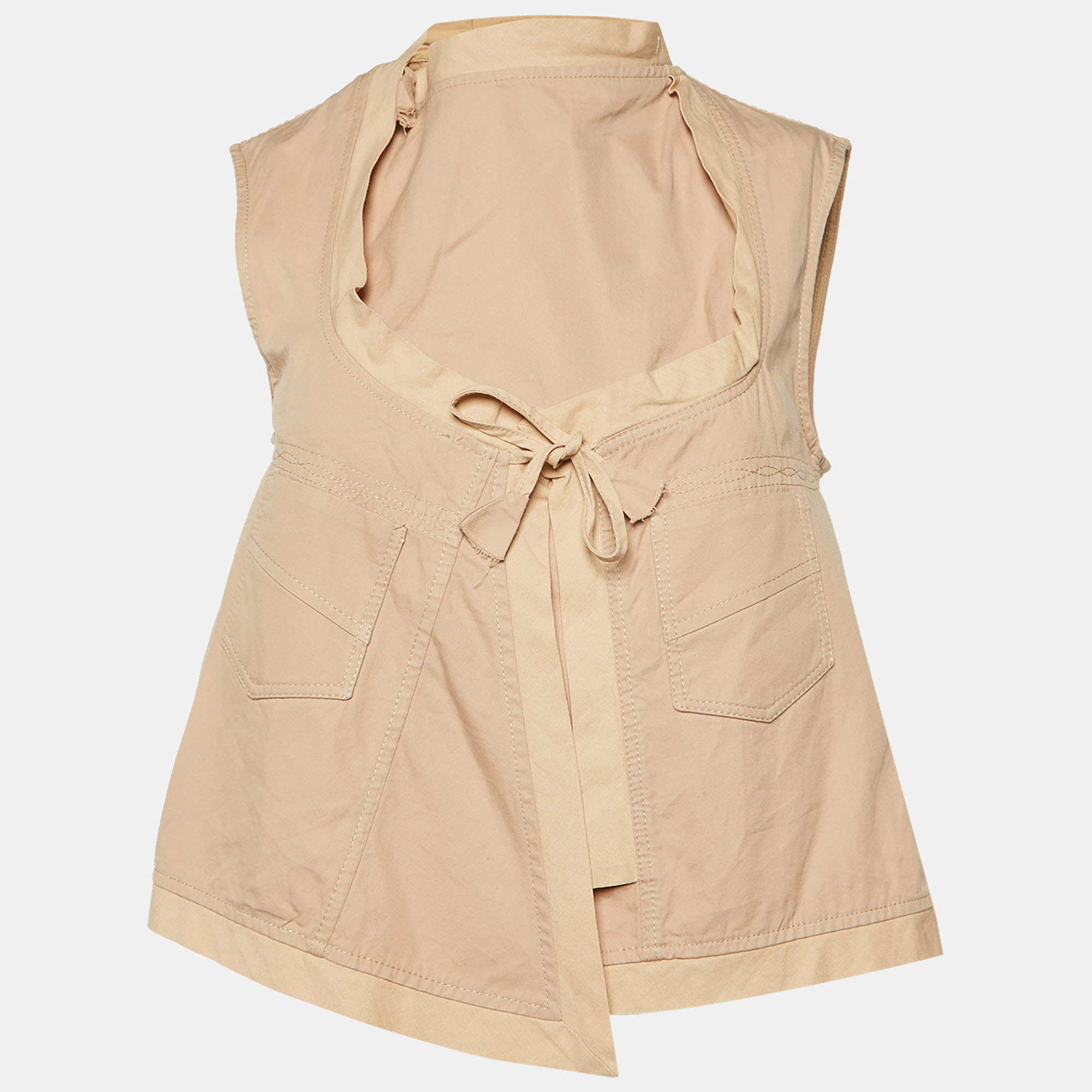 Gucci Beige Cotton Sleeveless Wrap Top S