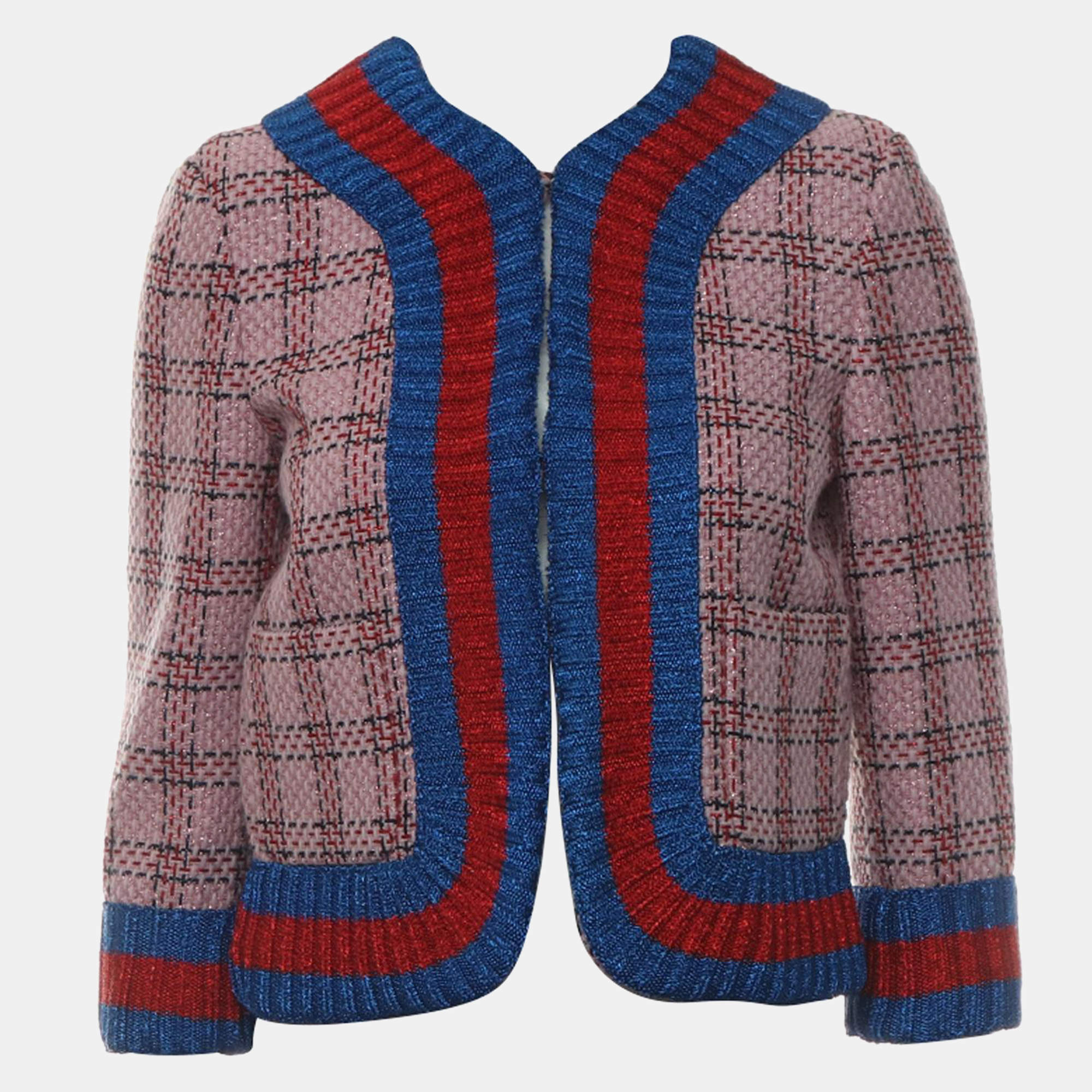 Gucci Pink Silk, Viscose Tweed Metallic Opened Cardigan IT Women 40