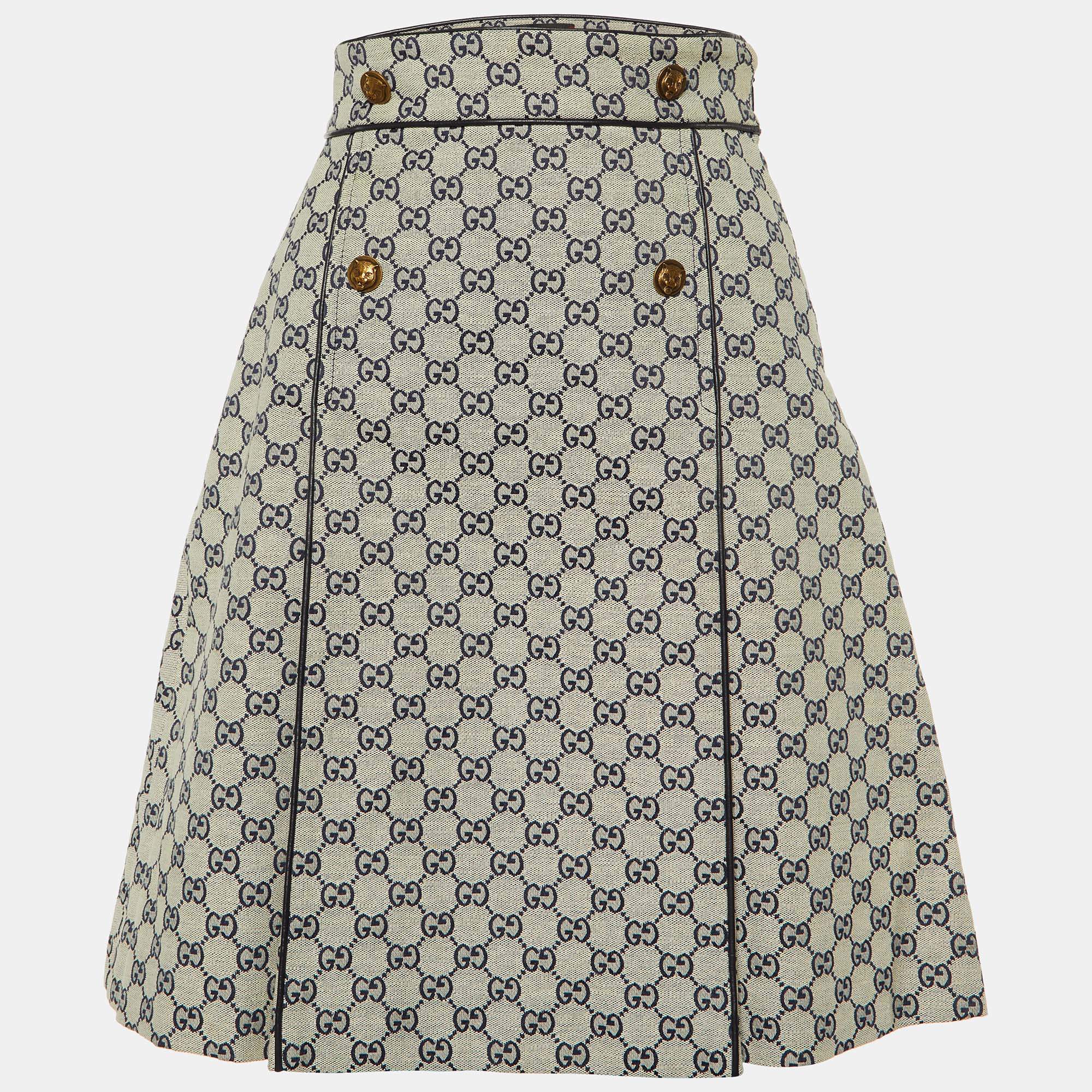 Gucci Ecru GG Jacquard Canvas A-Line Skirt S