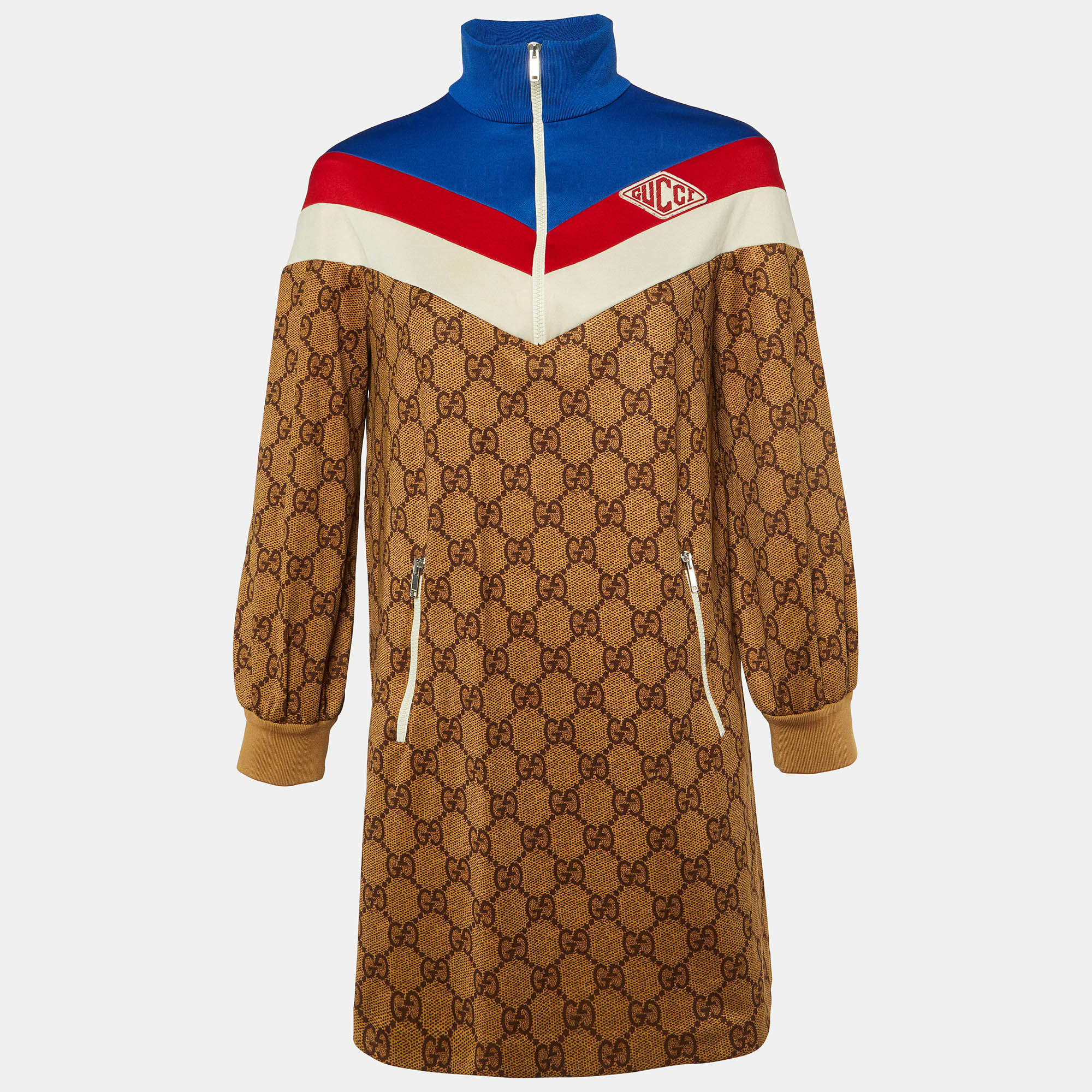 Gucci Brown GG Print Technical Jersey Mini Dress S