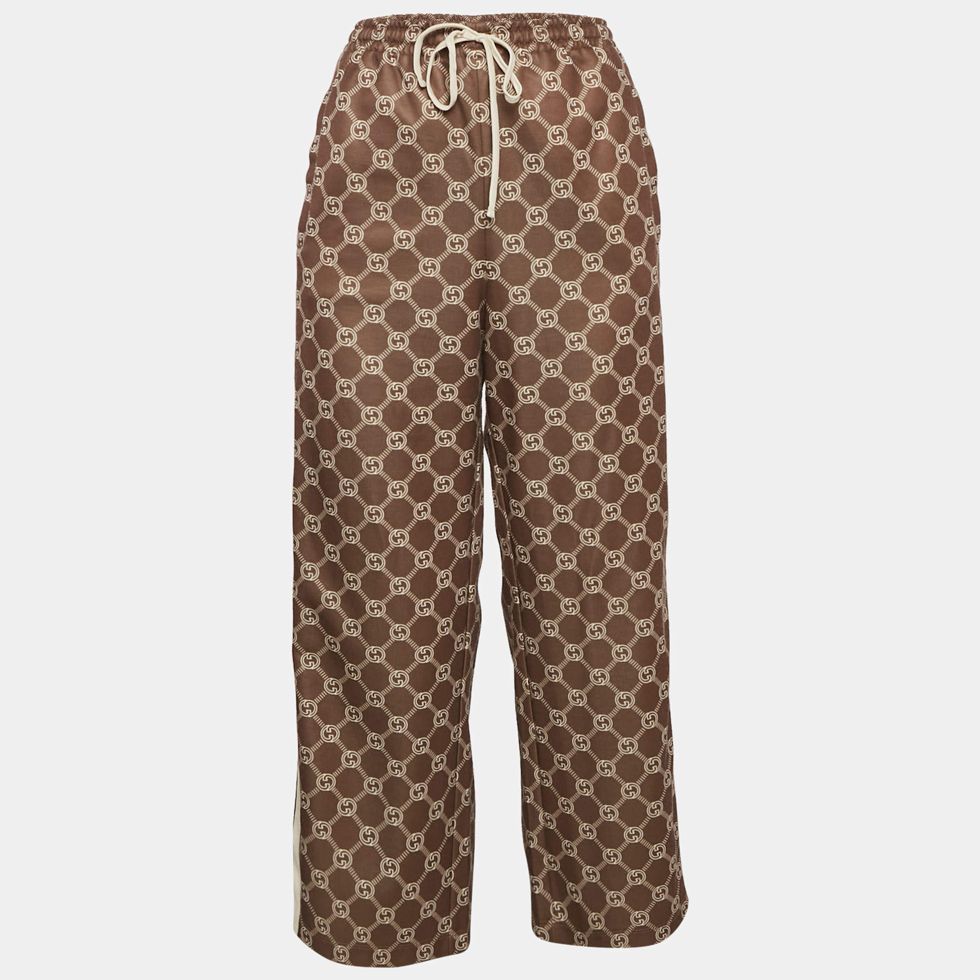 Gucci Khaki Green Logo Print Jersey Button Detail Trackpants L